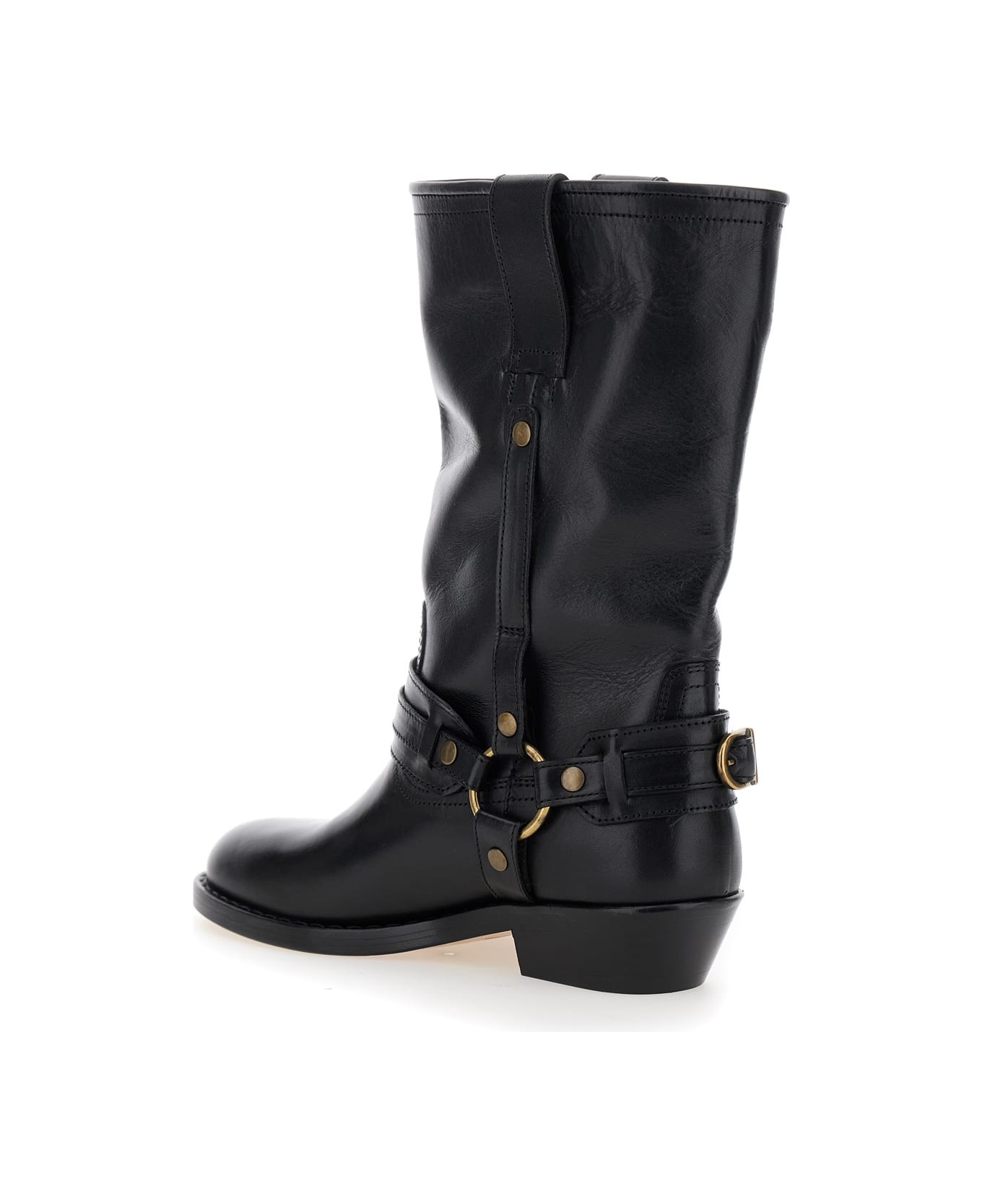 'heiko' Black Ankle Boots With Studs And Ring In Leather Woman - 3