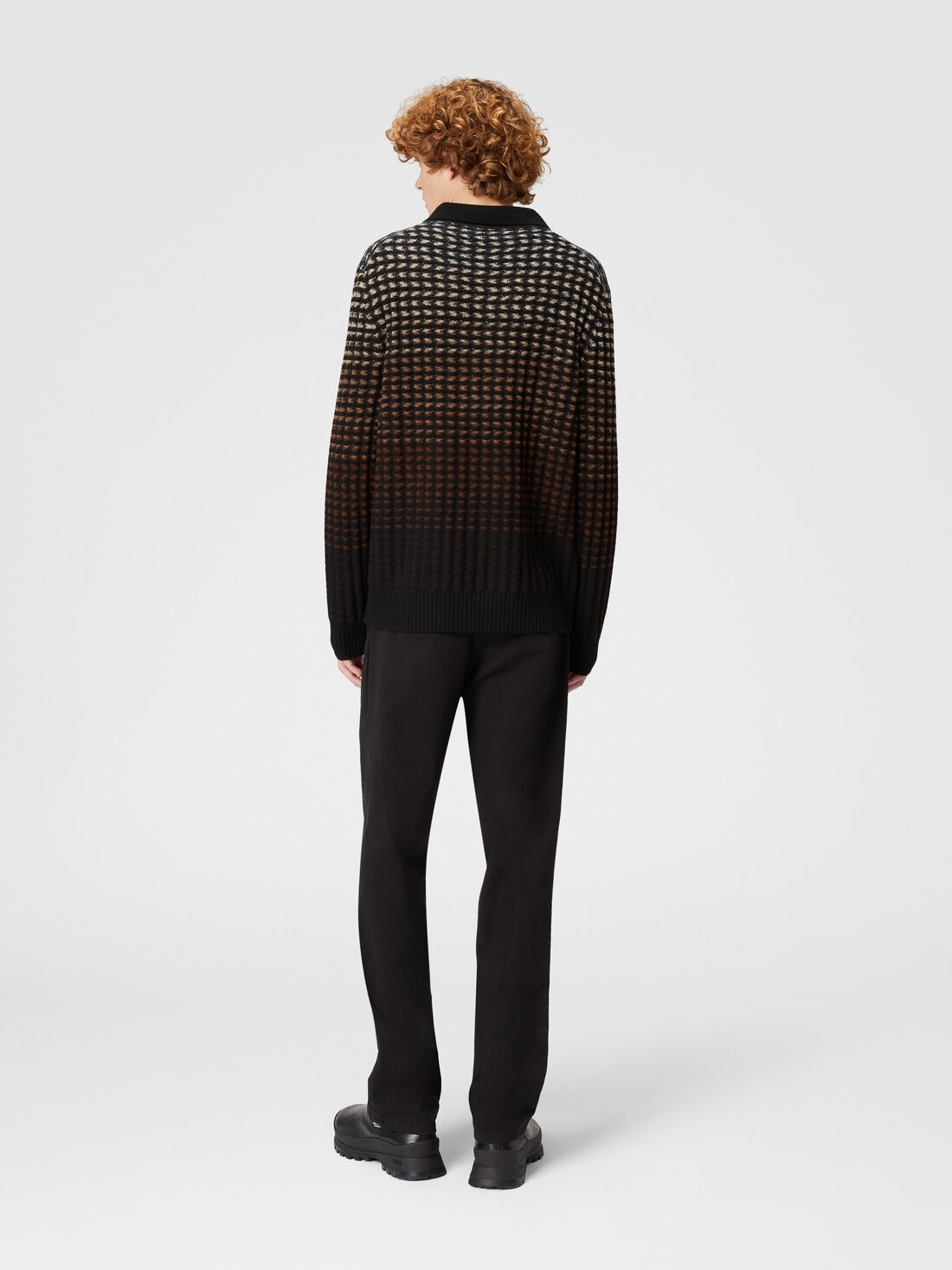 Long-sleeved polo shirt in textured virgin wool knit - 3