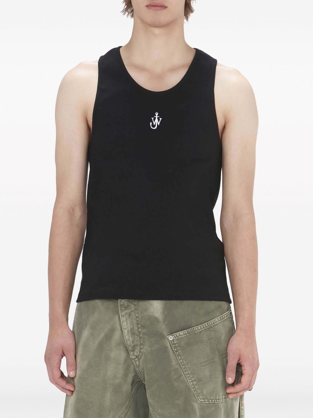 logo-embroidered ribbed-knit tank top - 3
