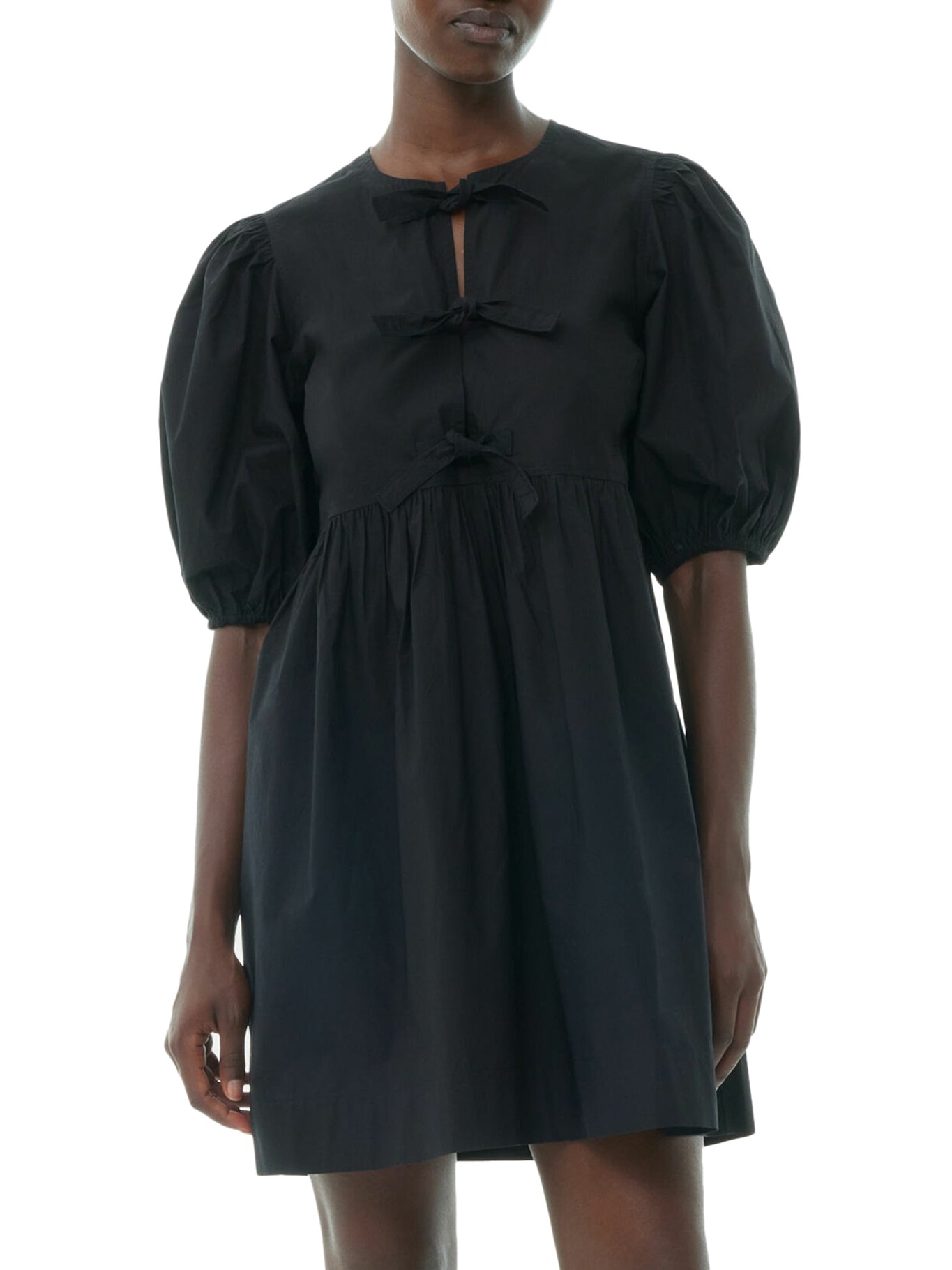 BLACK COTTON POPLIN TIE STRING MINI DRESS - 5