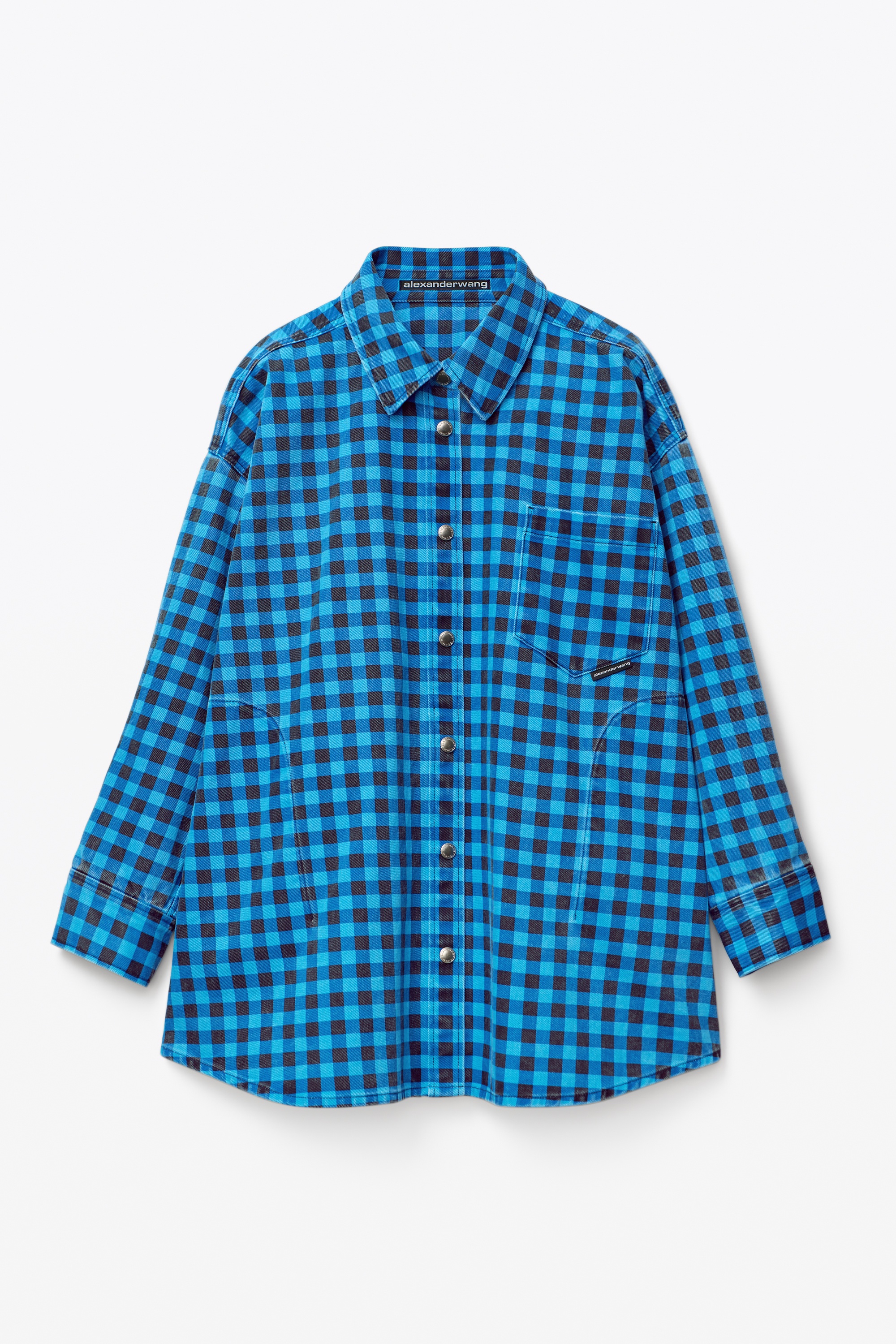 OVERSIZED SHIRT JACKET IN GINGHAM DENIM - 1