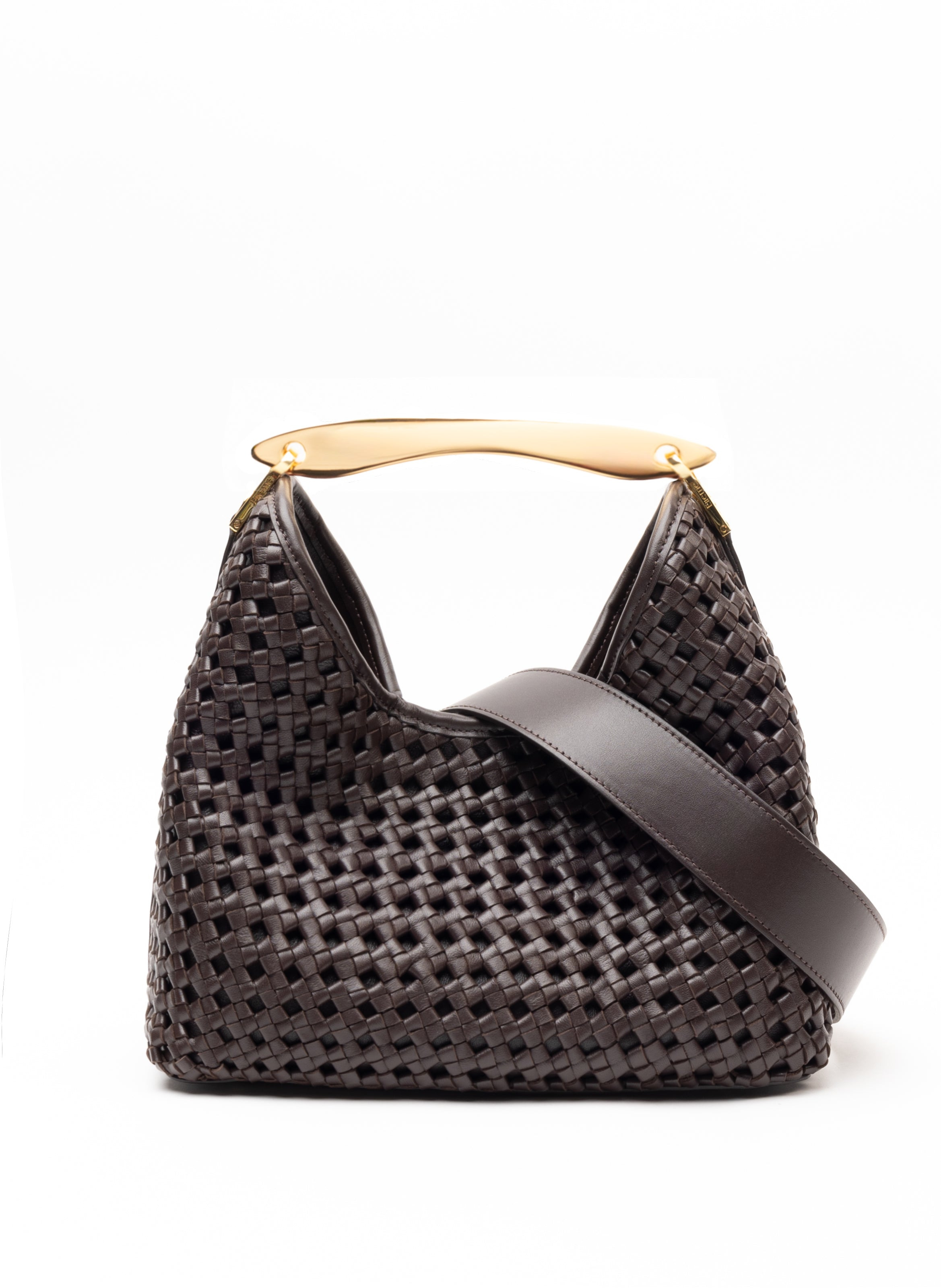 Small Boomerang Woven Leather Dark Brown - 4