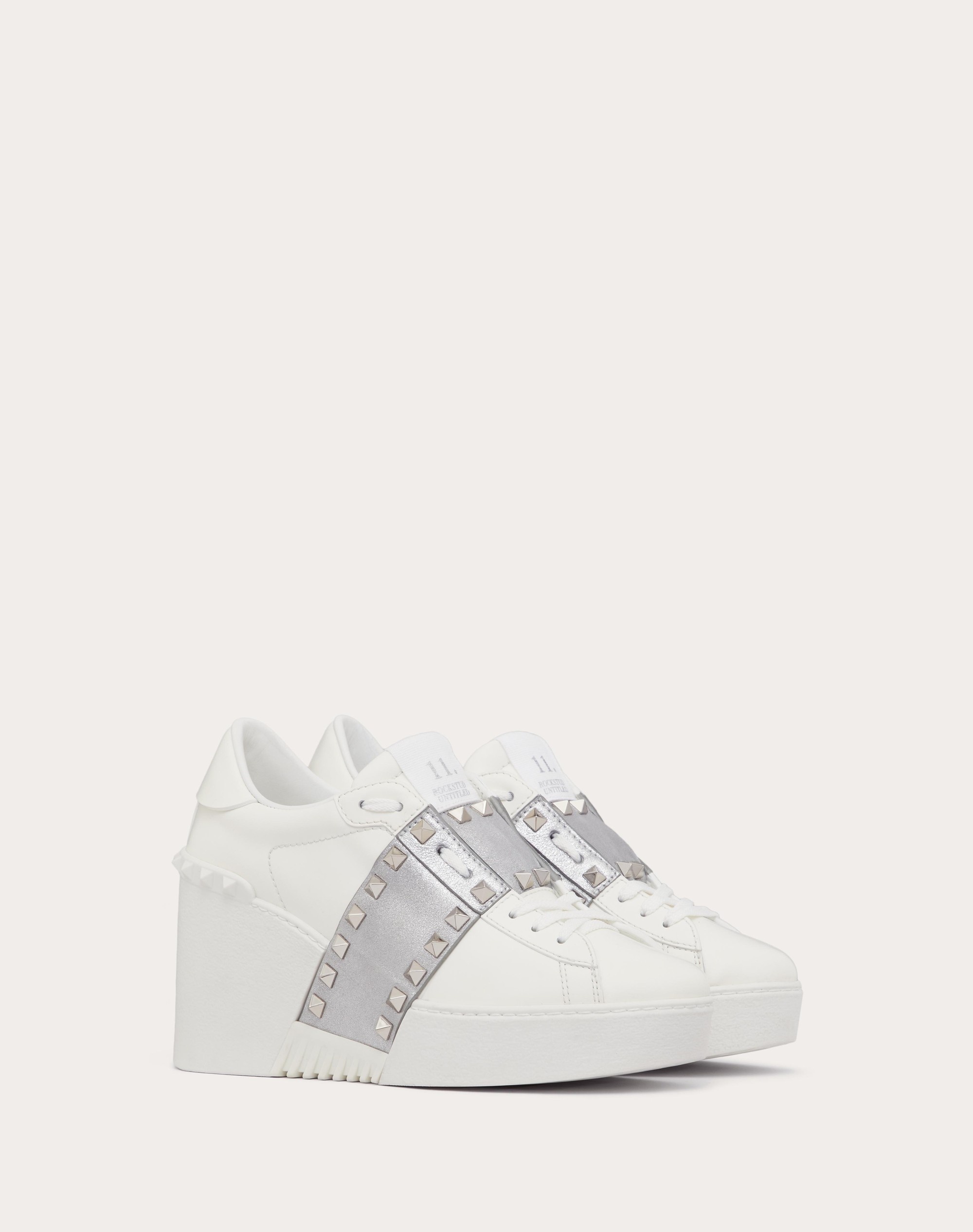 OPEN DISCO WEDGE SNEAKER IN CALFSKIN WITH METALLIC BAND AND MATCHING STUDS 85MM - 2