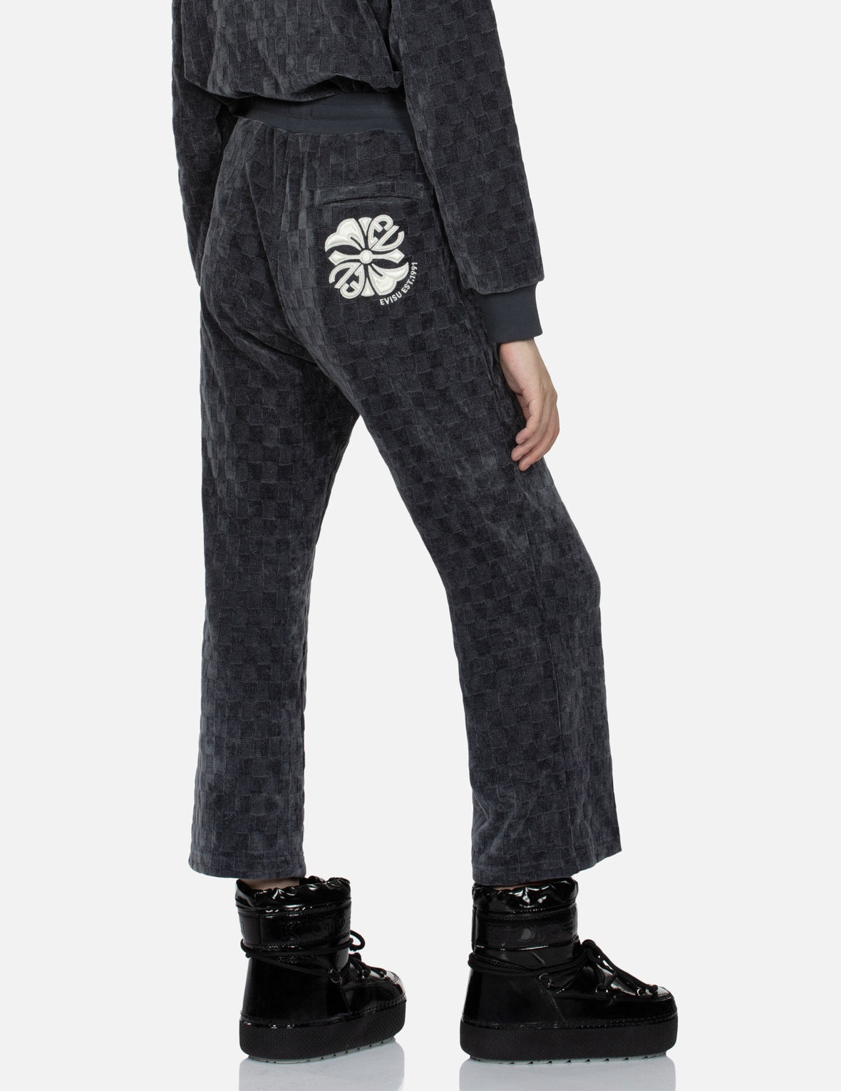 CONCAVE CHECK PATTERN KAMON EMBROIDERY STRAIGHT FIT SWEATPANTS - 7