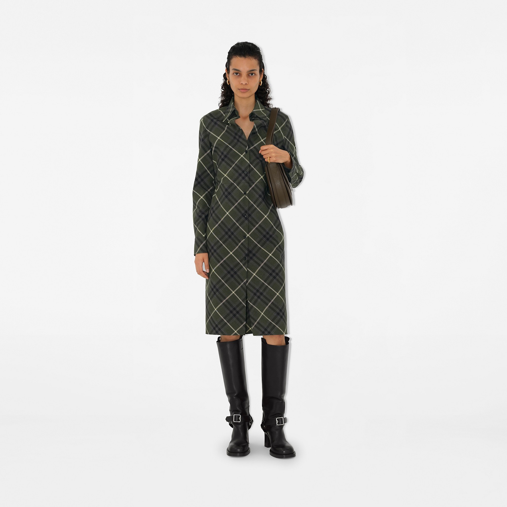 ワンピース Burberry Check wool blend shirt dress Burberry Check Wool Blend Shirt Dress | REVERSIBLE