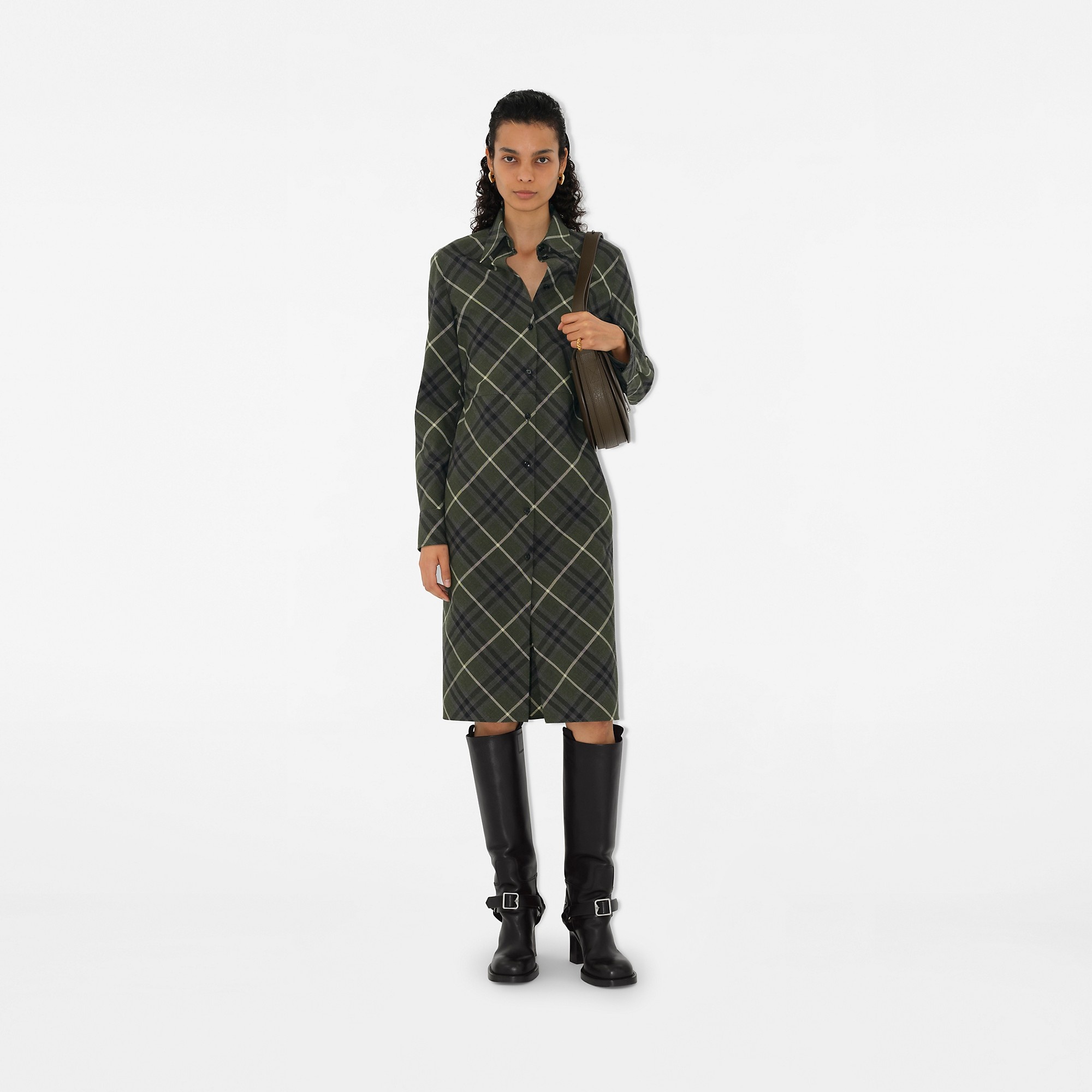 Check Wool Blend Shirt Dress - 2