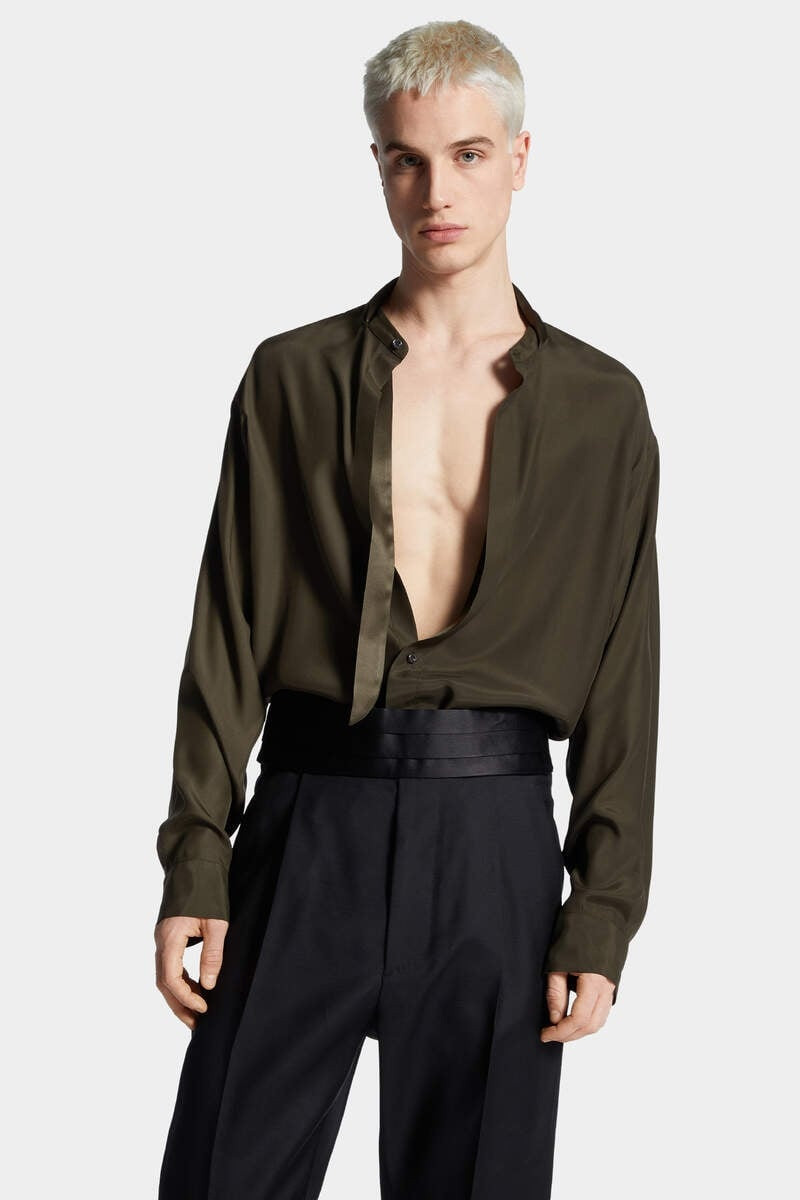 SATIN TIE DROPPED SHOULDER SHIRT 3