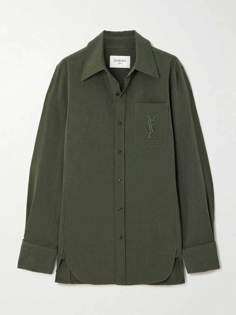 Embroidered cotton and linen-blend shirt Green 1