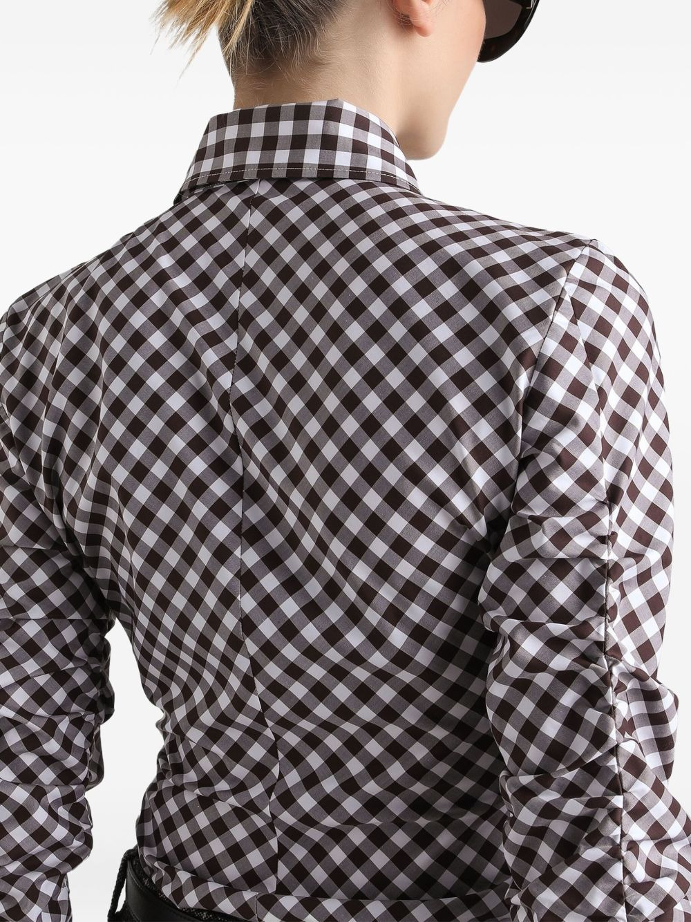 gingham-check gathered shirt - 5