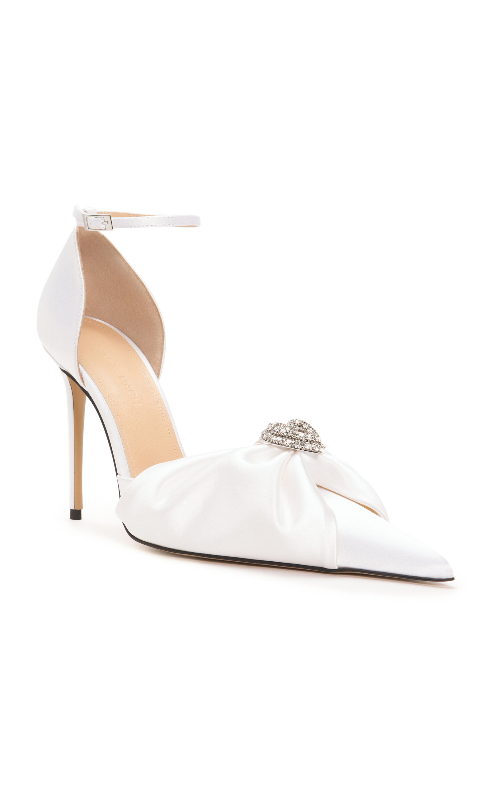 Double Heart Satin Draped Pumps white - 4