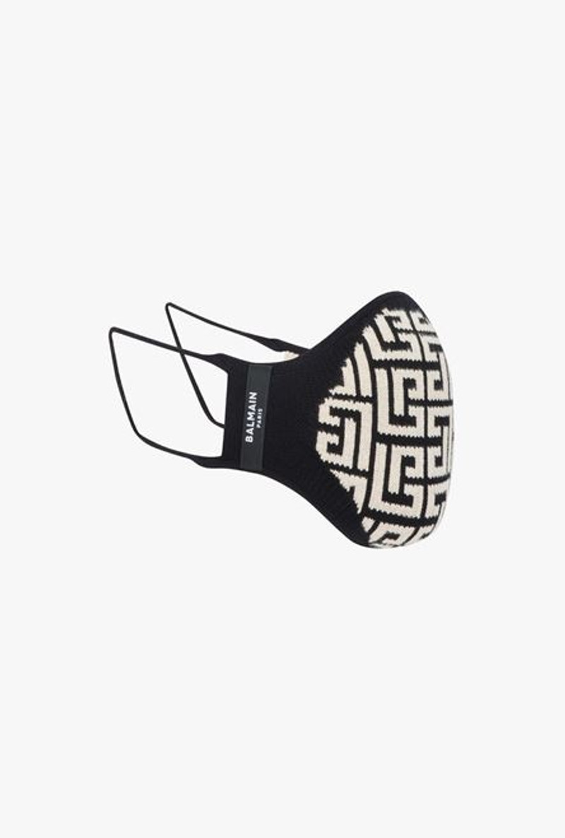 Ivory and black cotton mask with Balmain monogram 3