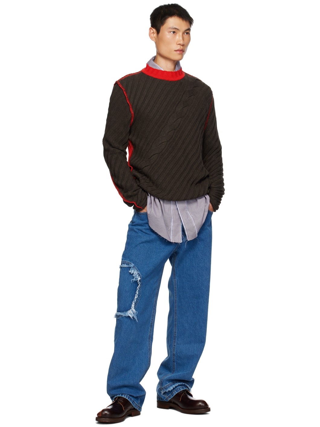 Brown & Red Contrast Sweater - 4