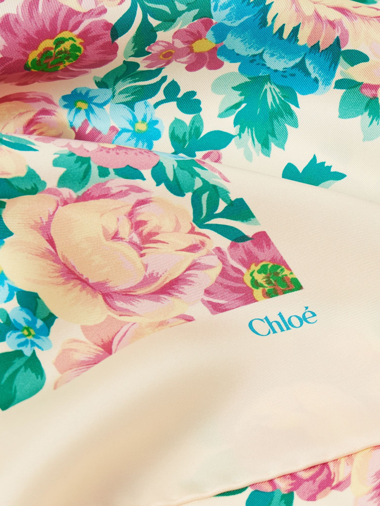 Floral-print silk-twill scarf Beige - 3