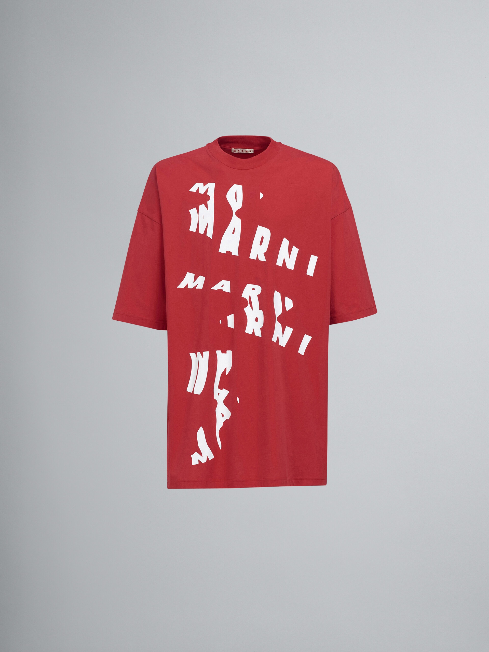 SCANNED LOGO PRINT RED JERSEY OVERSIZED T-SHIRT - 1