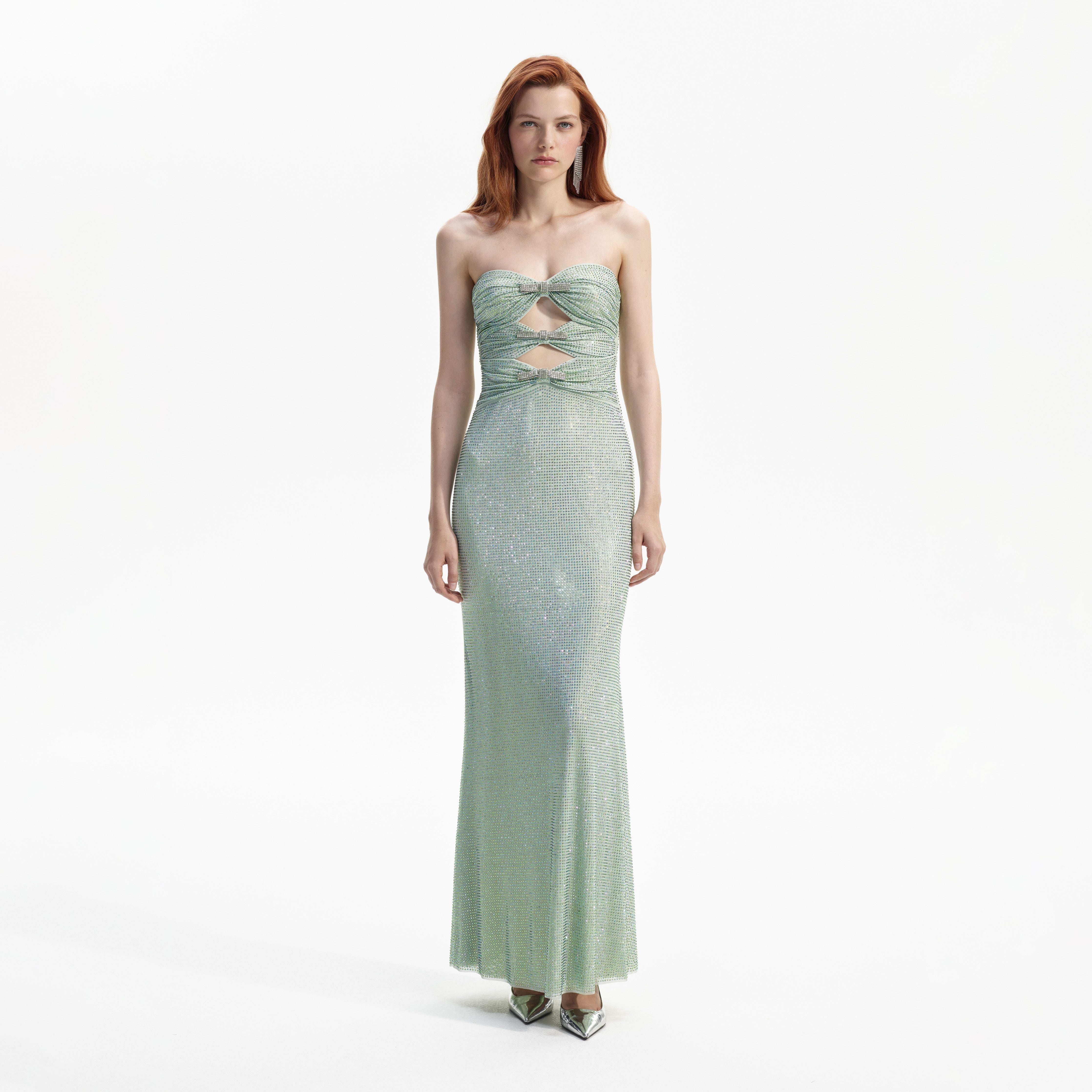 Mint Rhinestone Strapless Maxi Dress - 1