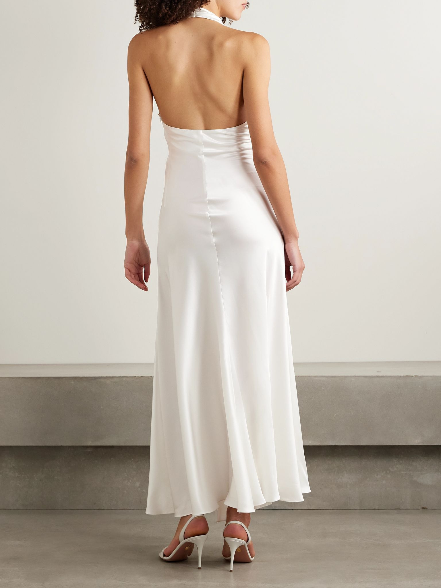 Embellished silk-charmeuse halterneck gown White - 3