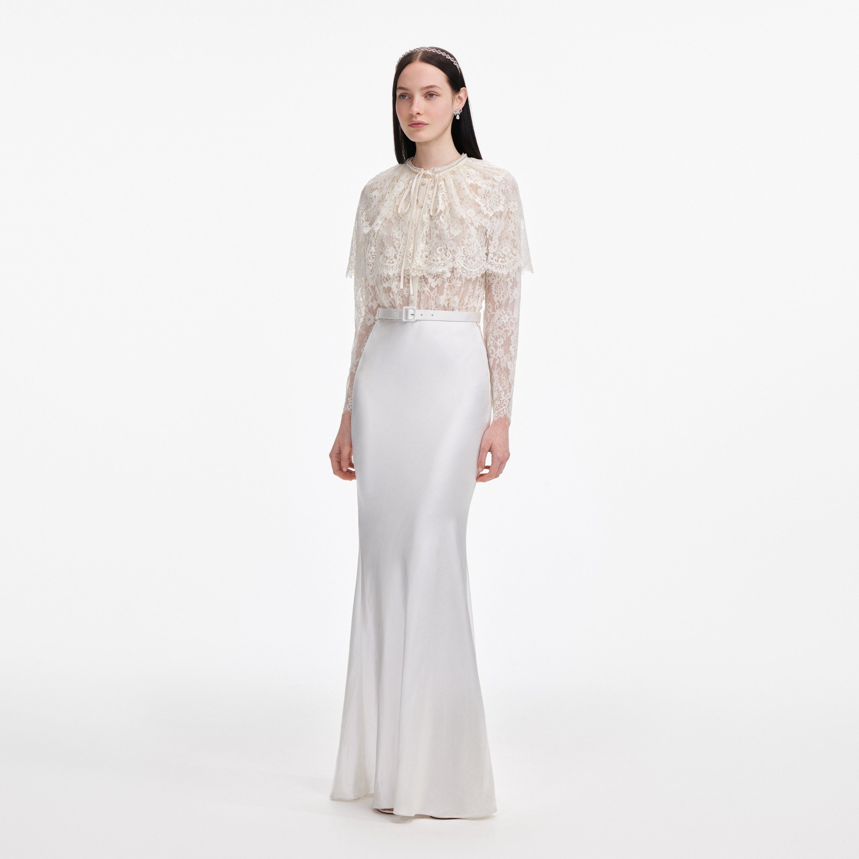 White Lace Cape Maxi Dress - 2