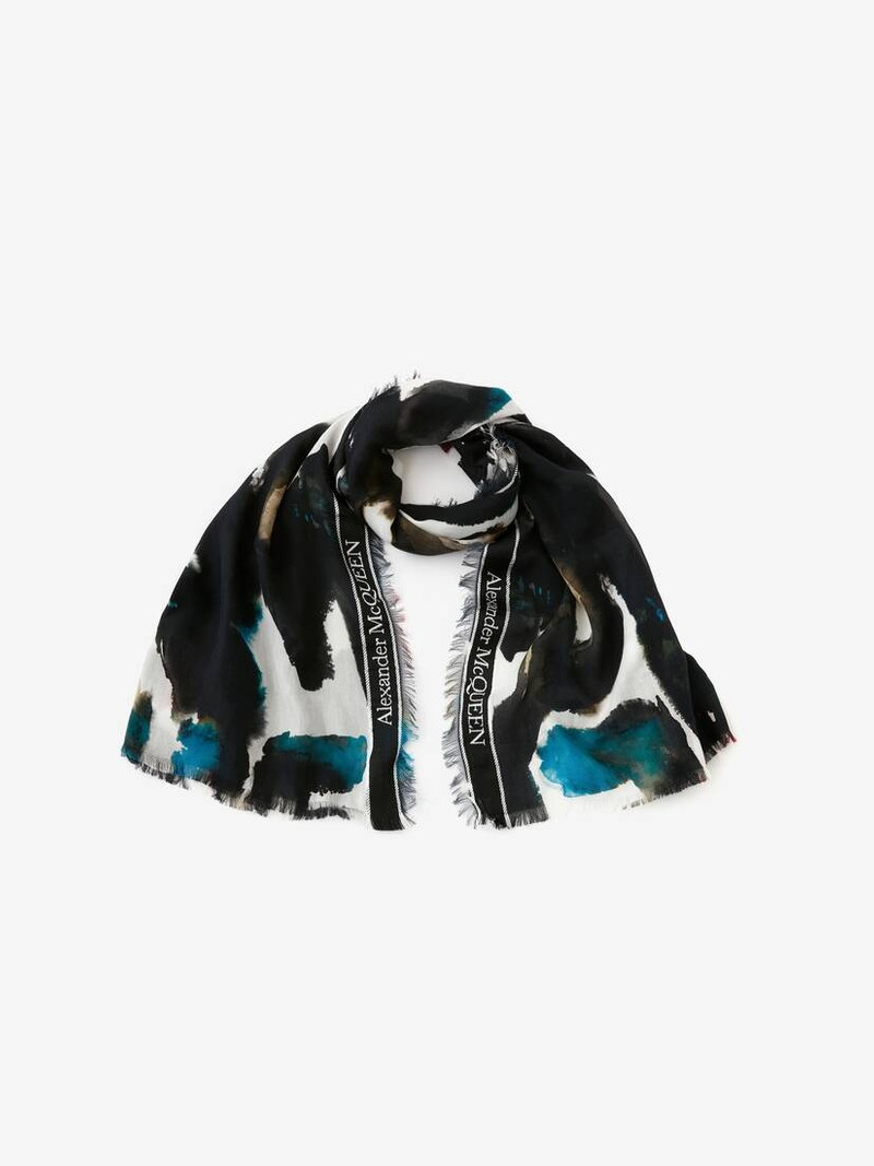 Alexander McQueen Men's Selvedge Tape Watercolour Graffiti Stole in Ivory/multicolour outlook