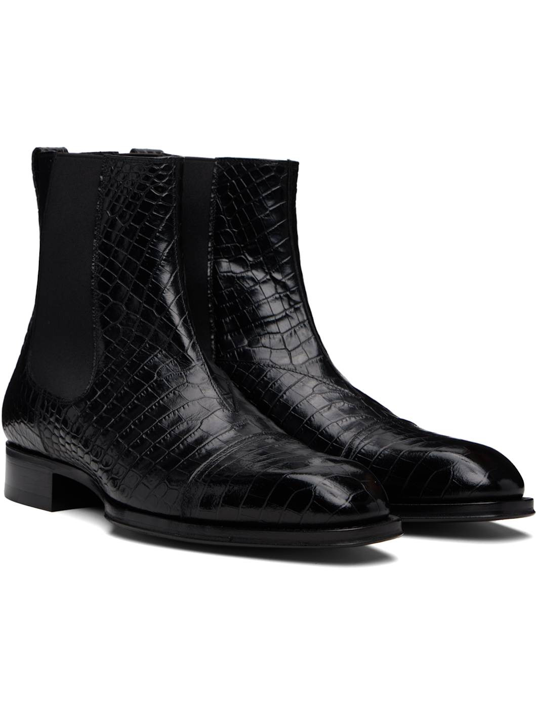 Black Shiny Printed Croc Elkan Chelsea Boots - 4