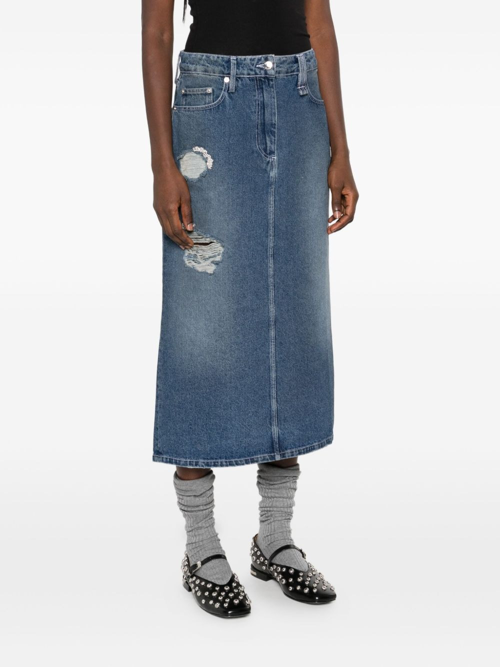 distressed-effect midi skirt - 3