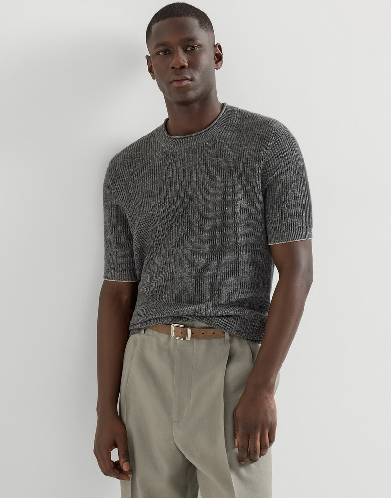 Linen and cotton half English rib knit t-shirt 5