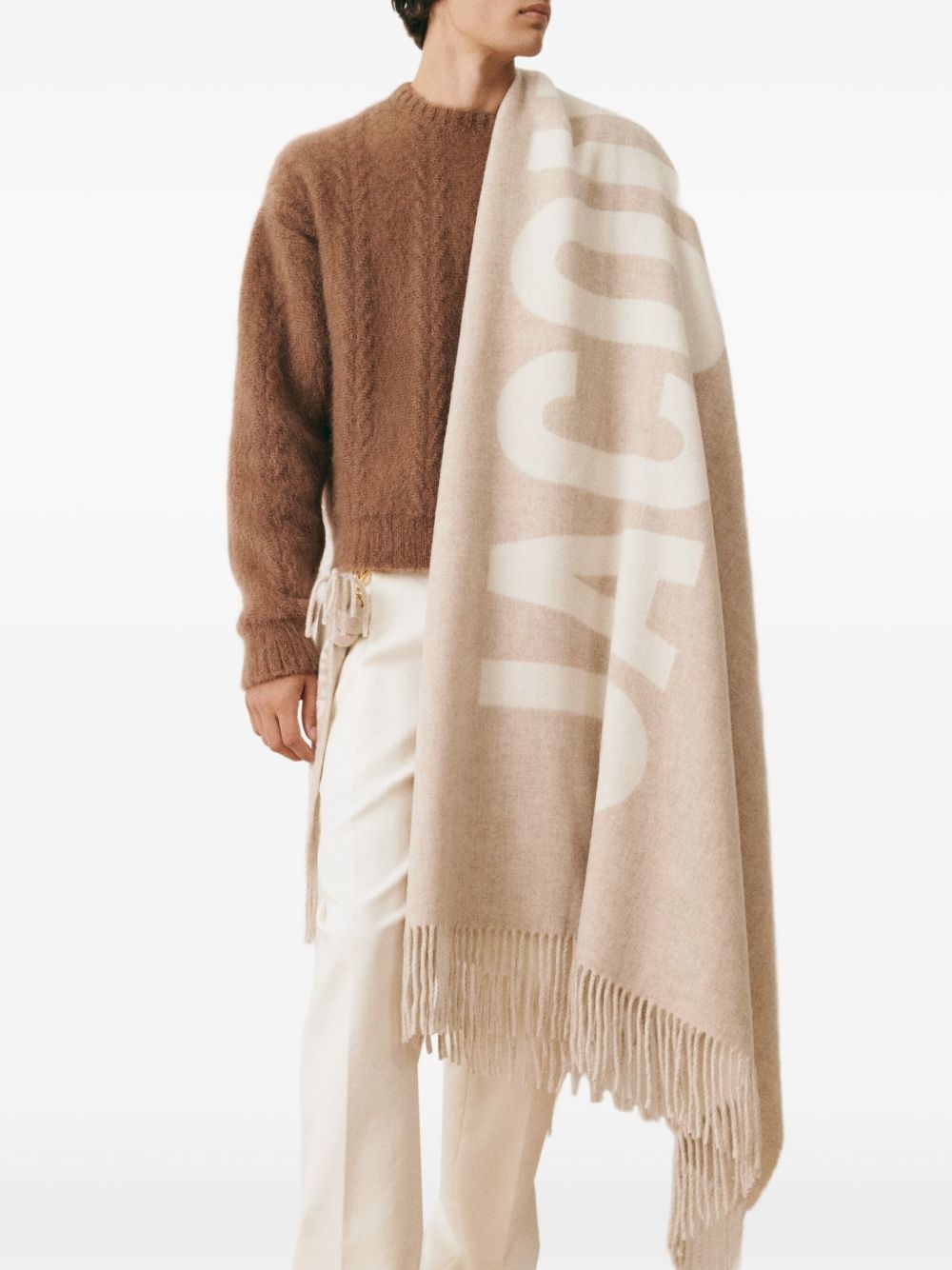 logo-jacquard wool scarf - 3