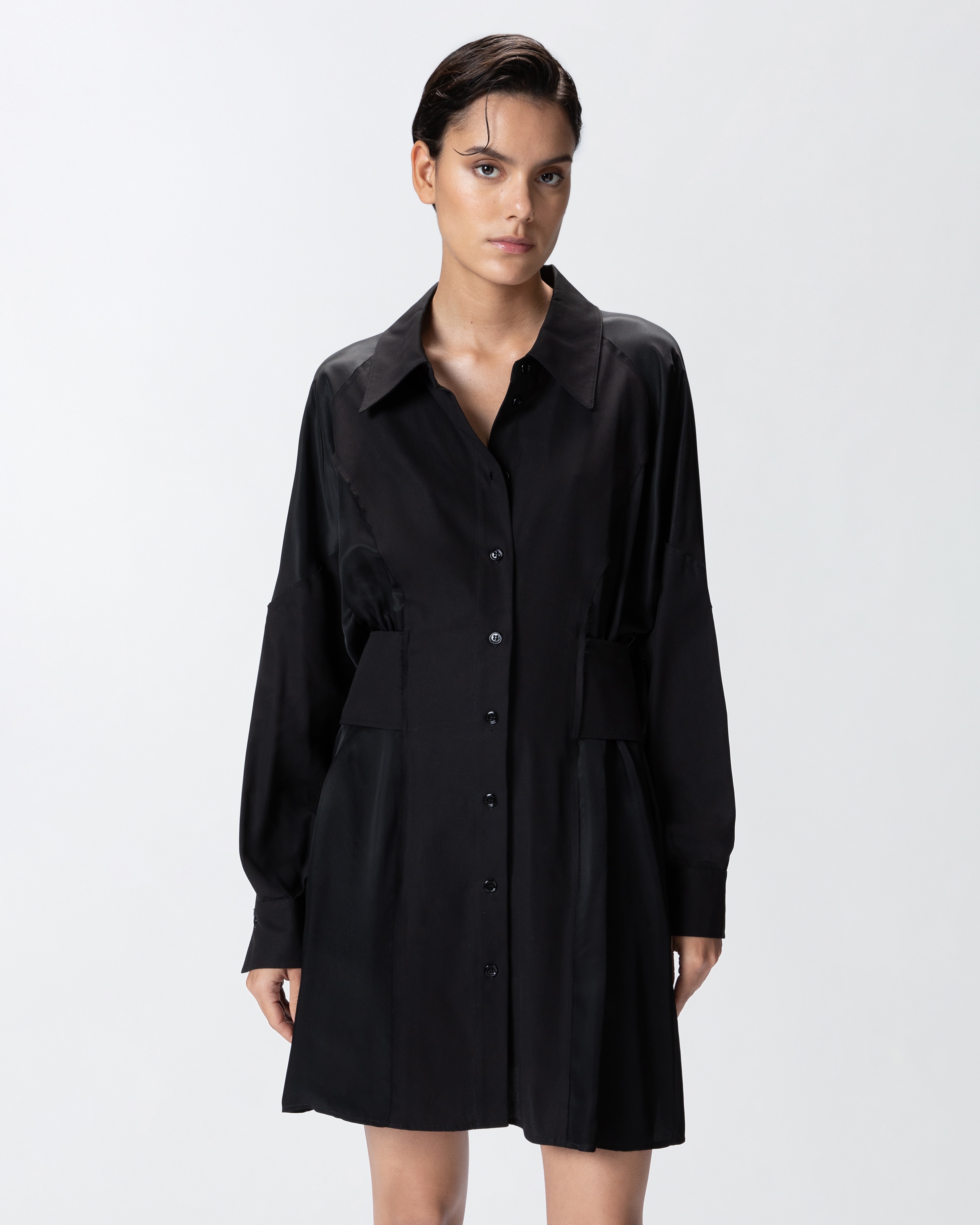 SHORT SHIRT DRESS IN HABOTAI AND COTTON - 3