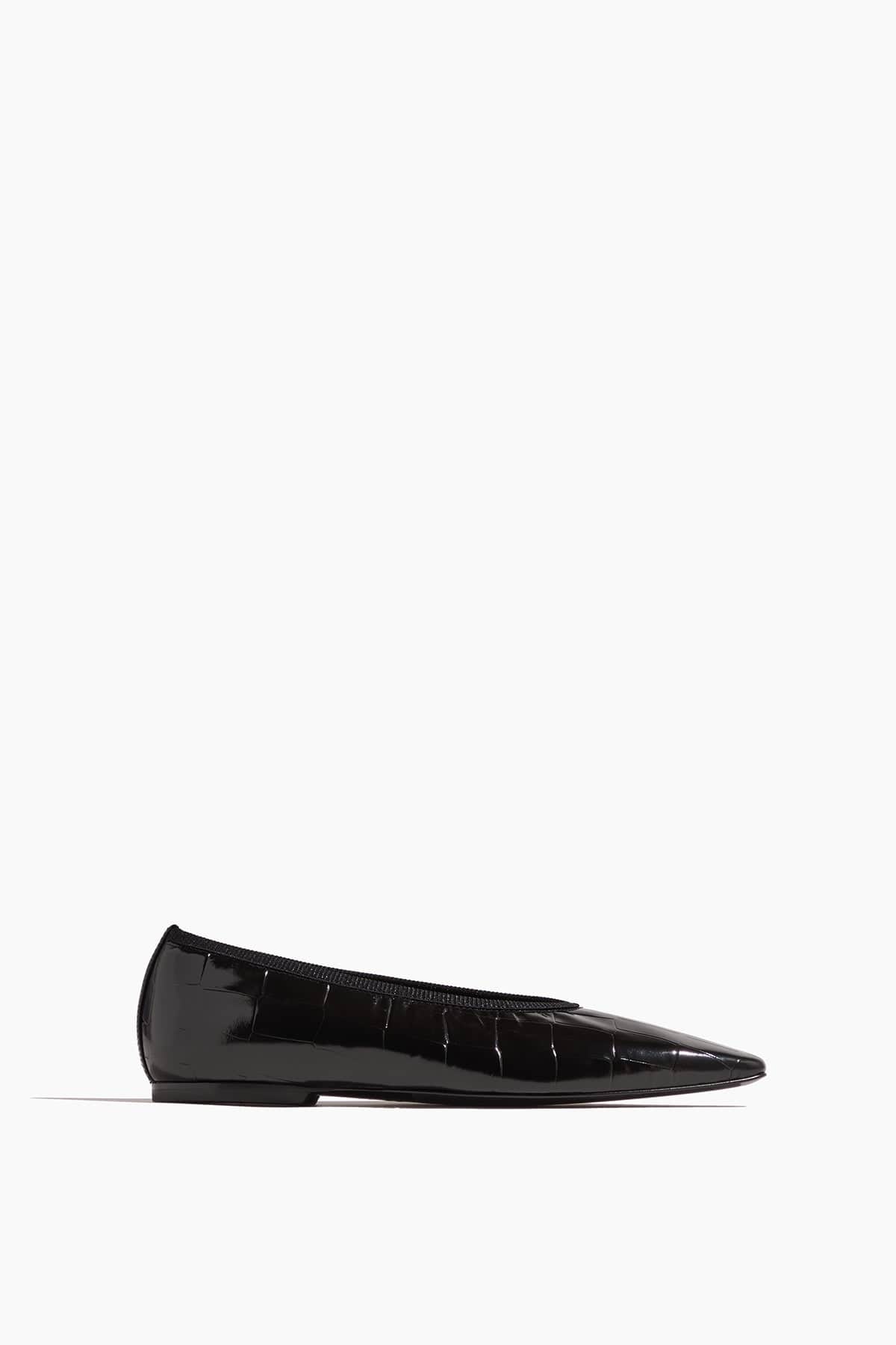 Minimalist Croco-Embossed Ballerina Flat in Black - 1