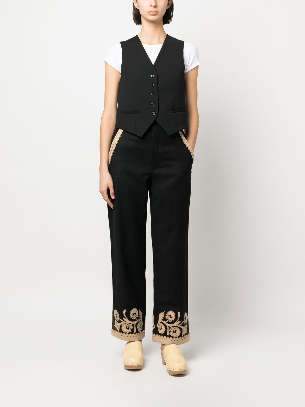 embroidered-hem detail trousers - 2
