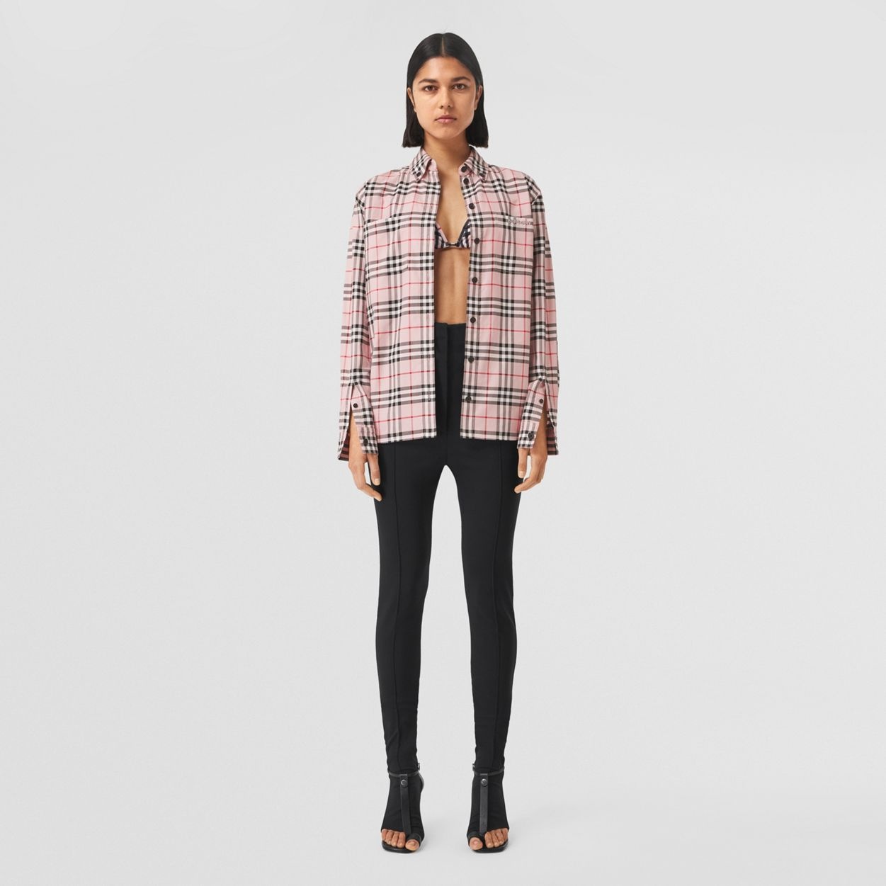 Embroidered Logo Check Cotton Oversized Shirt - 6