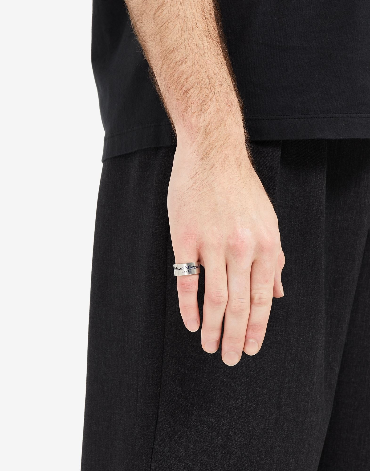 Logo engraved wide silver ring - 4