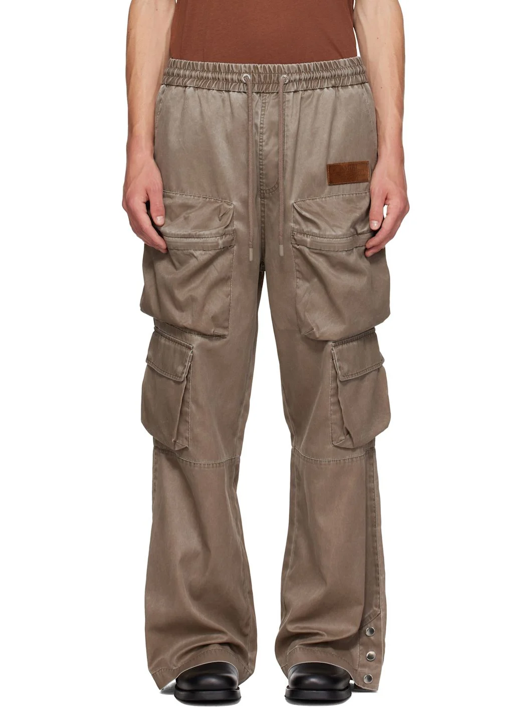 Brown Drawstring Nylon Cargo Pants - 1