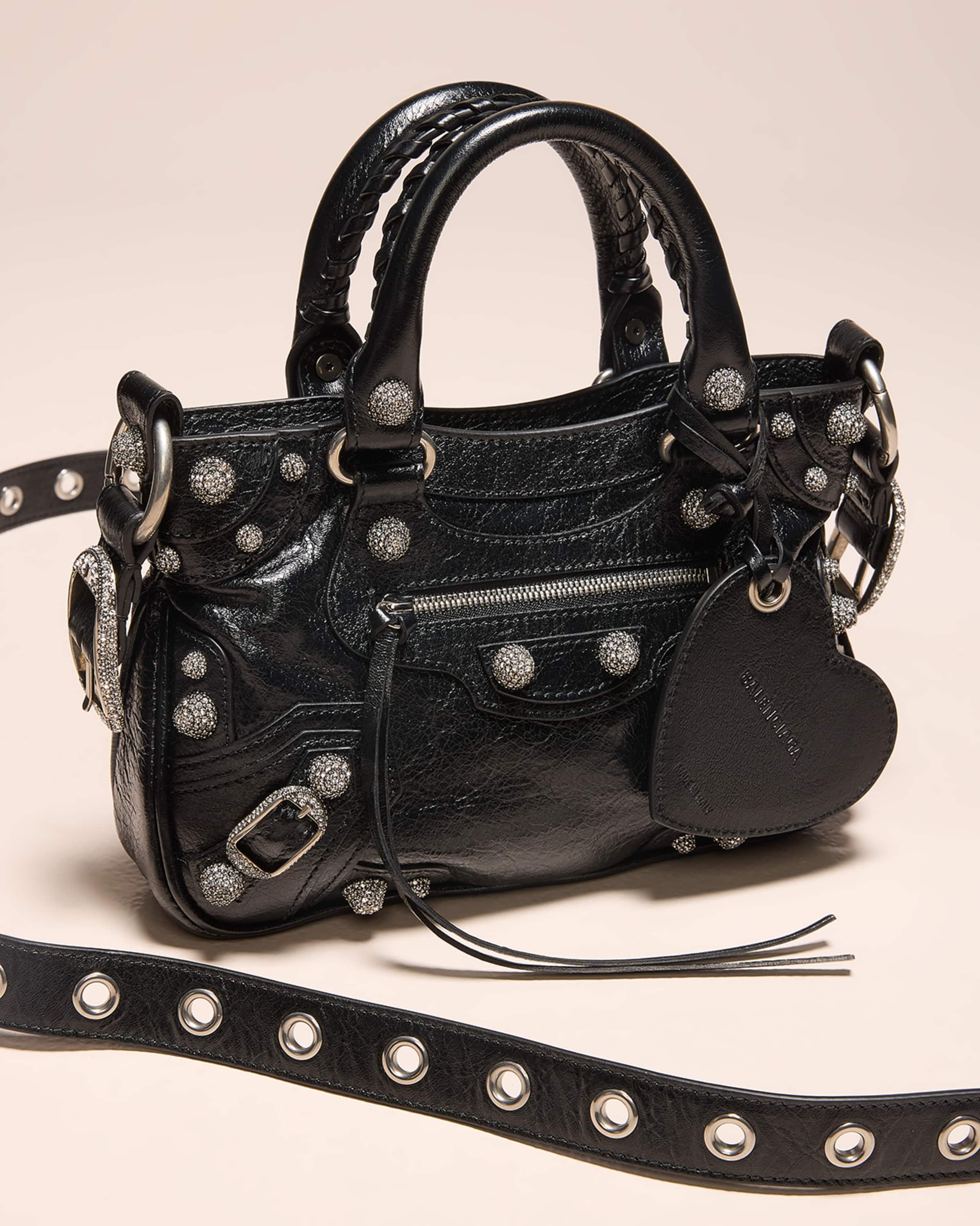 BALENCIAGA Neo Cagole Small Tote Bag With Rhinestones