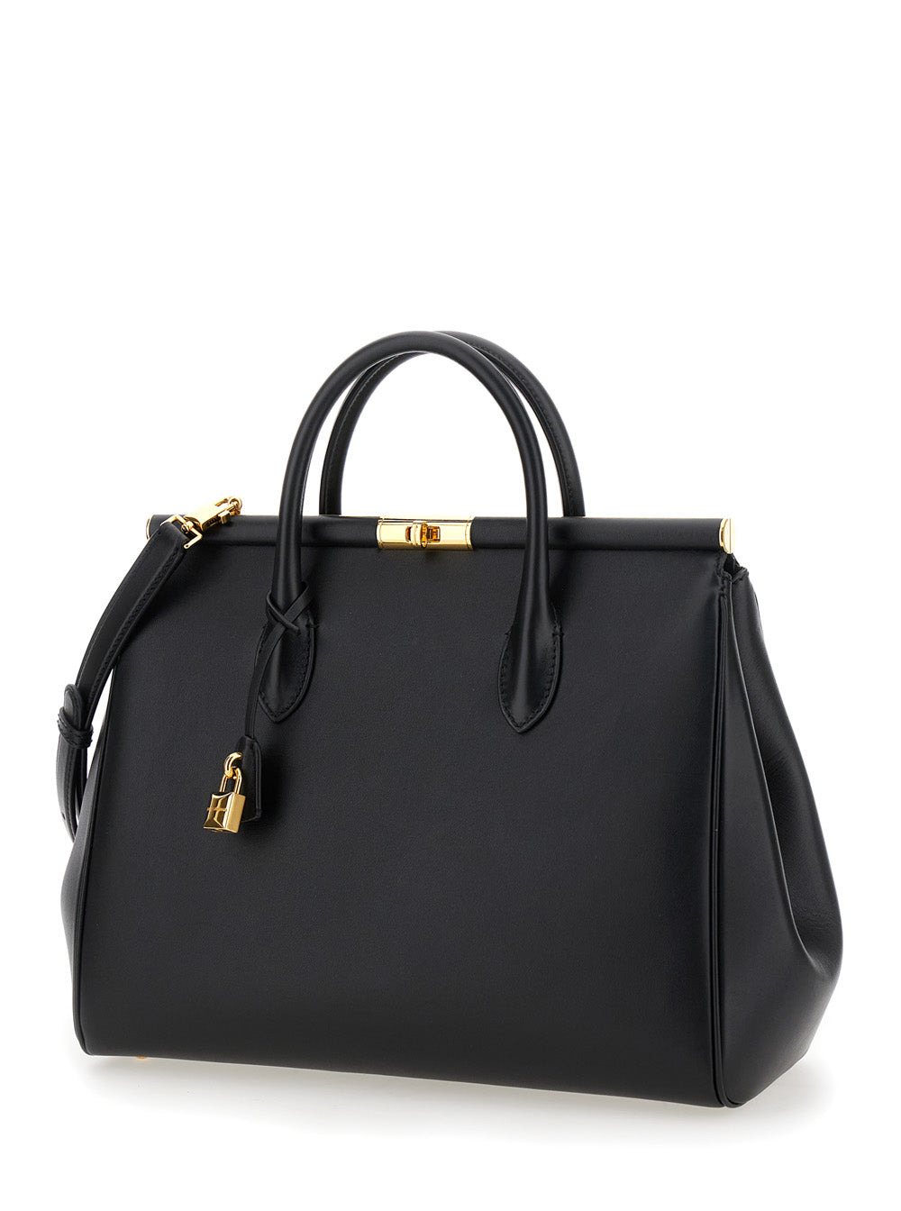 Dolce & Gabbana Women 'Marlene' Black Handbag With Padlock Detail And Logo Embossed On The Back In L - 2