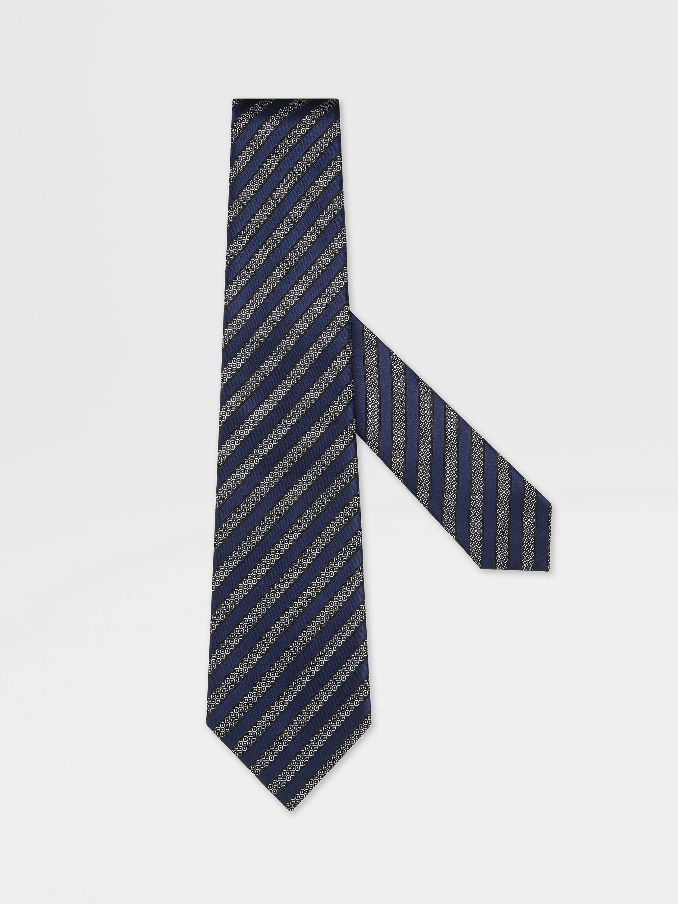 DARK BLUE SILK AND COTTON TIE - 1