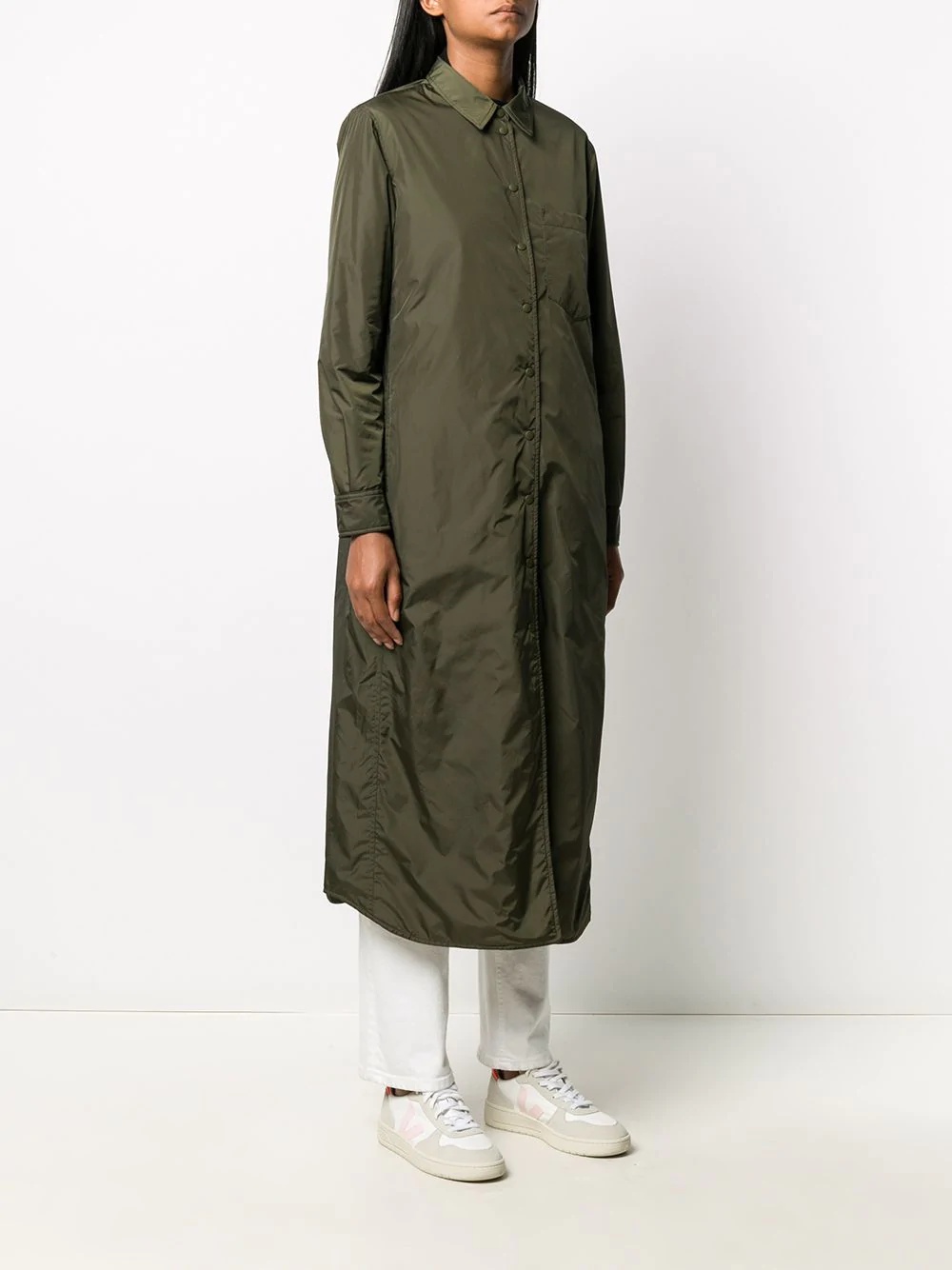 long snap-fastening raincoat - 3