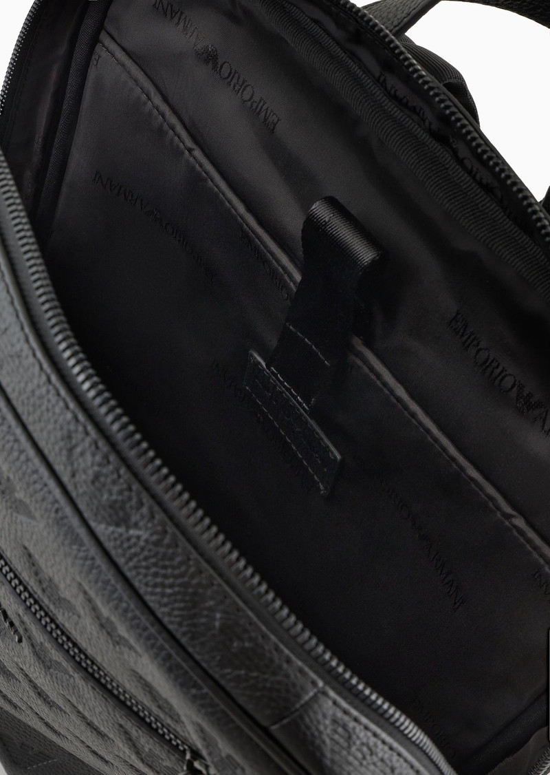 Slim leather backpack with all-over embossed eagle 4