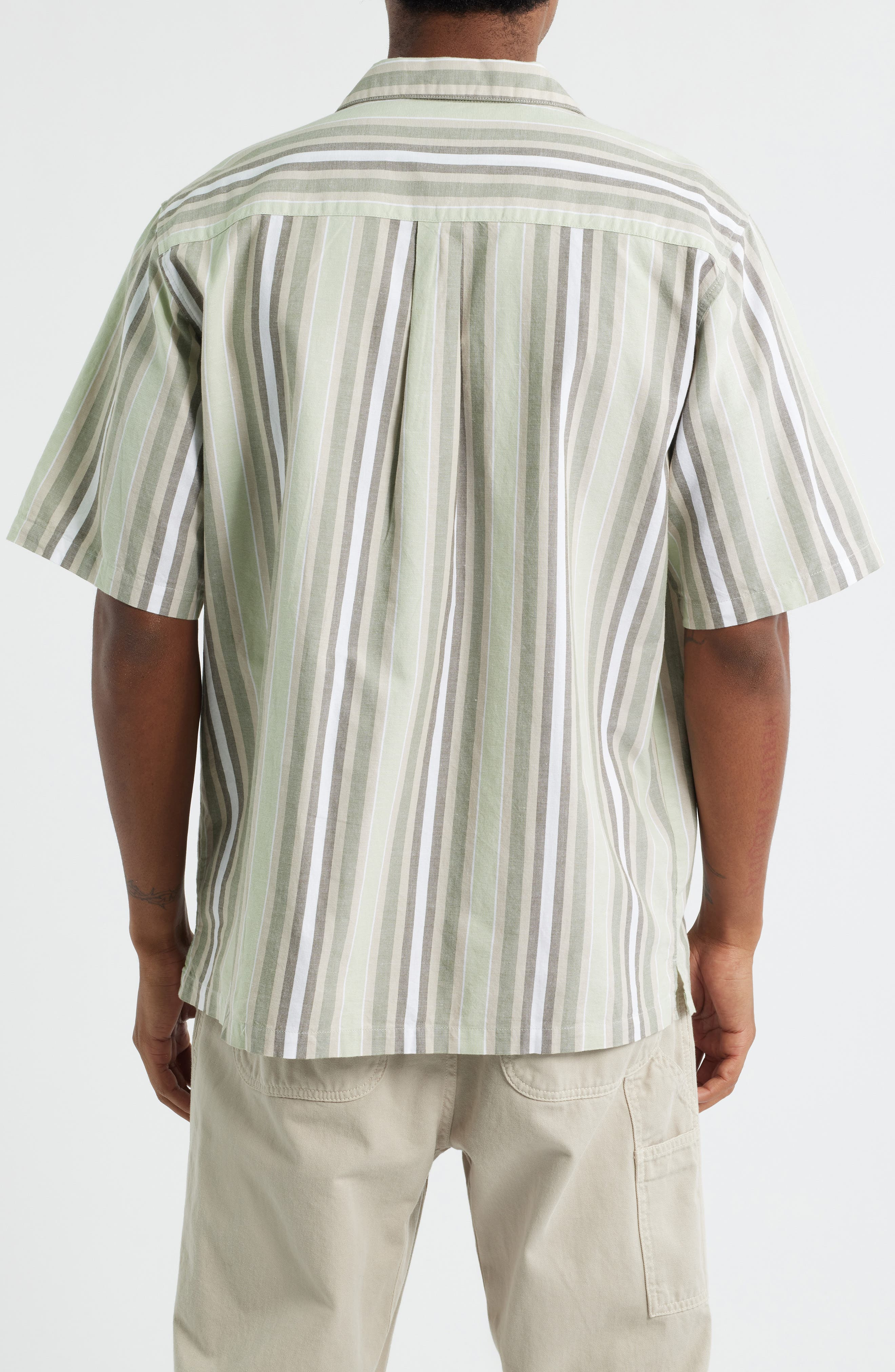 Carhartt Work In Progress Folsey Stripe Cotton & Linen Camp Shirt in Folsey Pale Olive /White at Nor - 3
