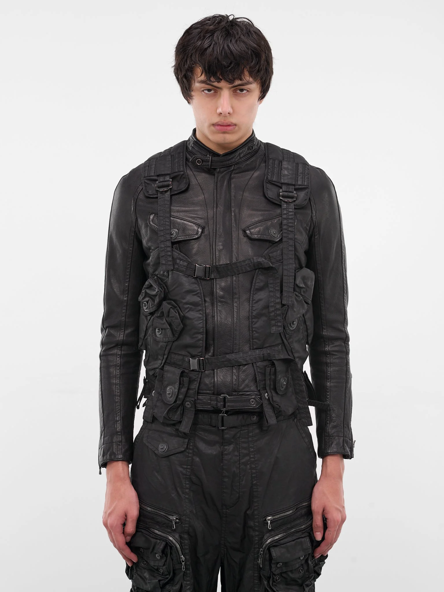 Black Coated Canvas Utility Vest - 1