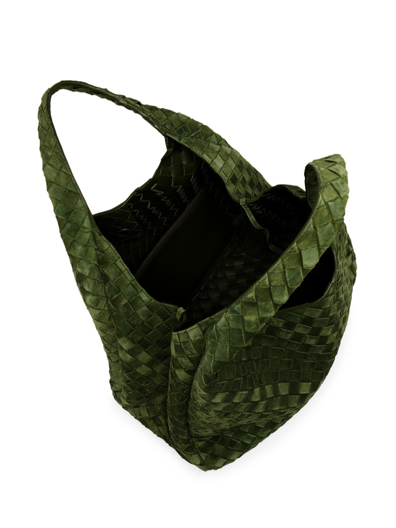 Women's Campana Large Intrecciato-Suede Shoulder Bag - Green Tweed Brass 3