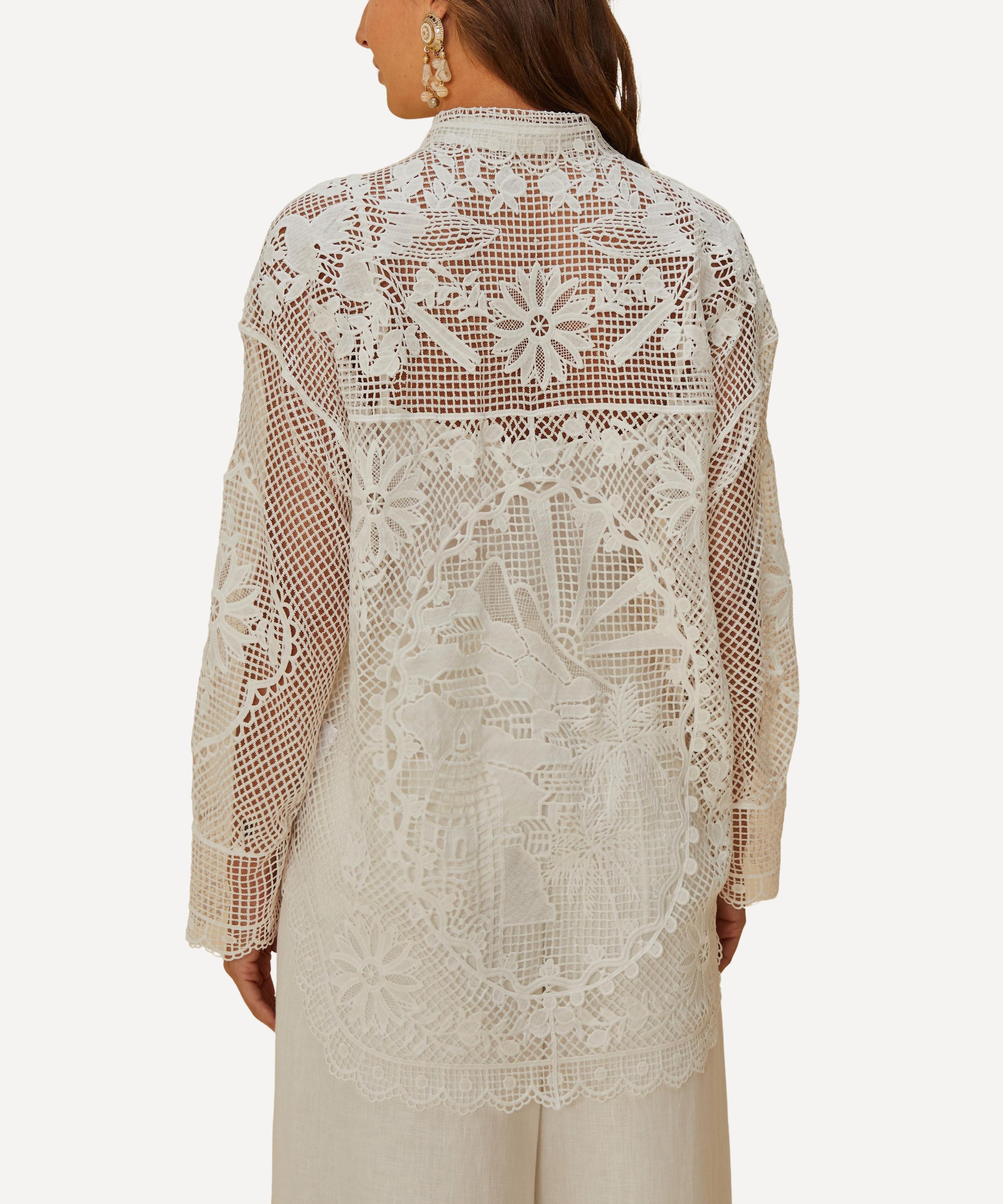 White Landscape Guipure Shirt - 2