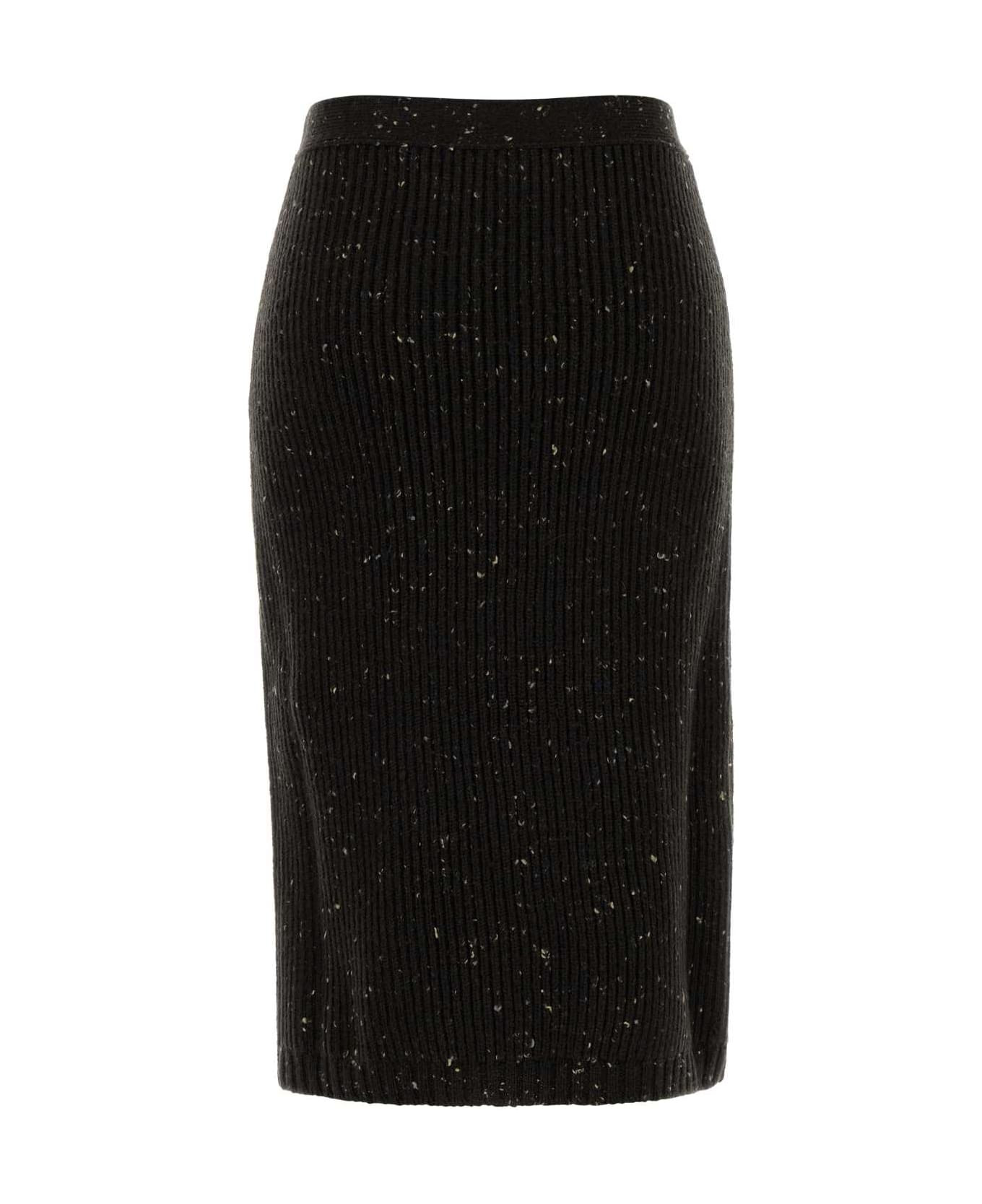 Melange Dark Brown Wool Blend Skirt - 2