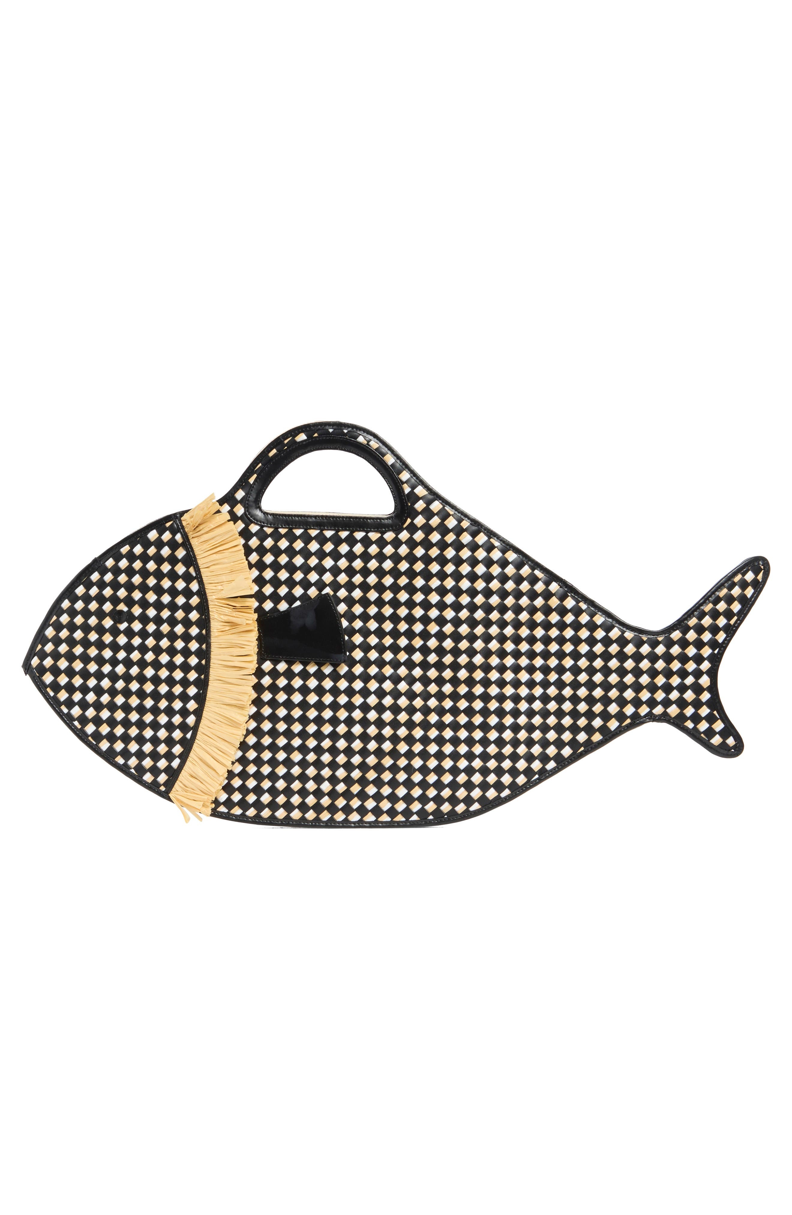 STAUD Cleo Fish Woven Raffia Basket Bag in Black/Natural at Nordstrom - 3