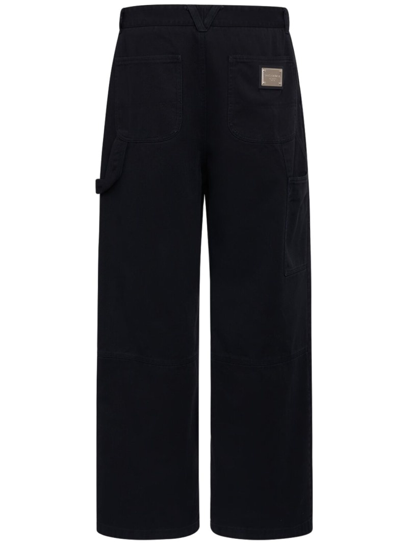 Wide cotton gabardine worker pants - 5