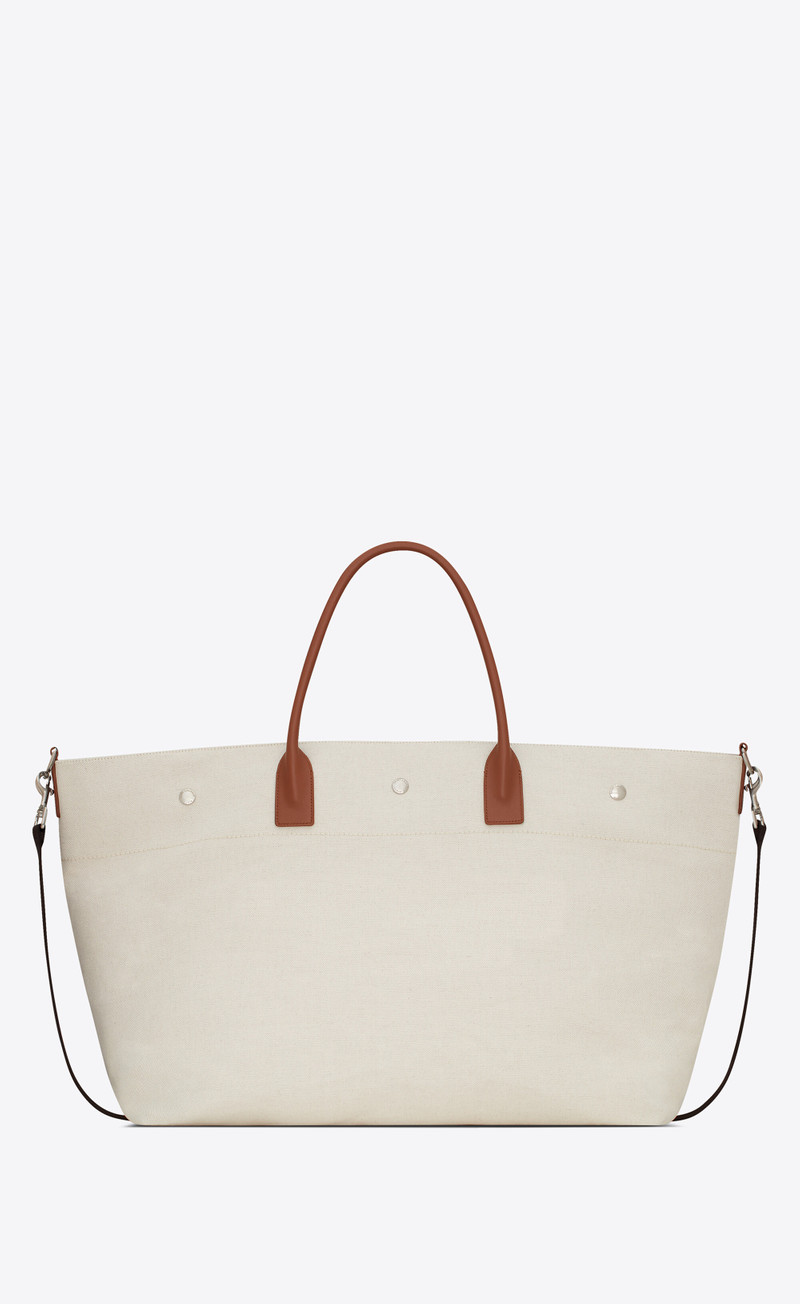 SAINT LAURENT rive gauche maxi shopping bag in printed canvas and smooth leather outlook