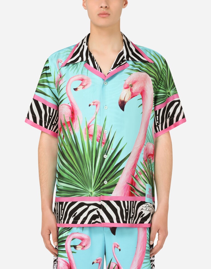 Flamingo-print cotton Hawaiian shirt - 1