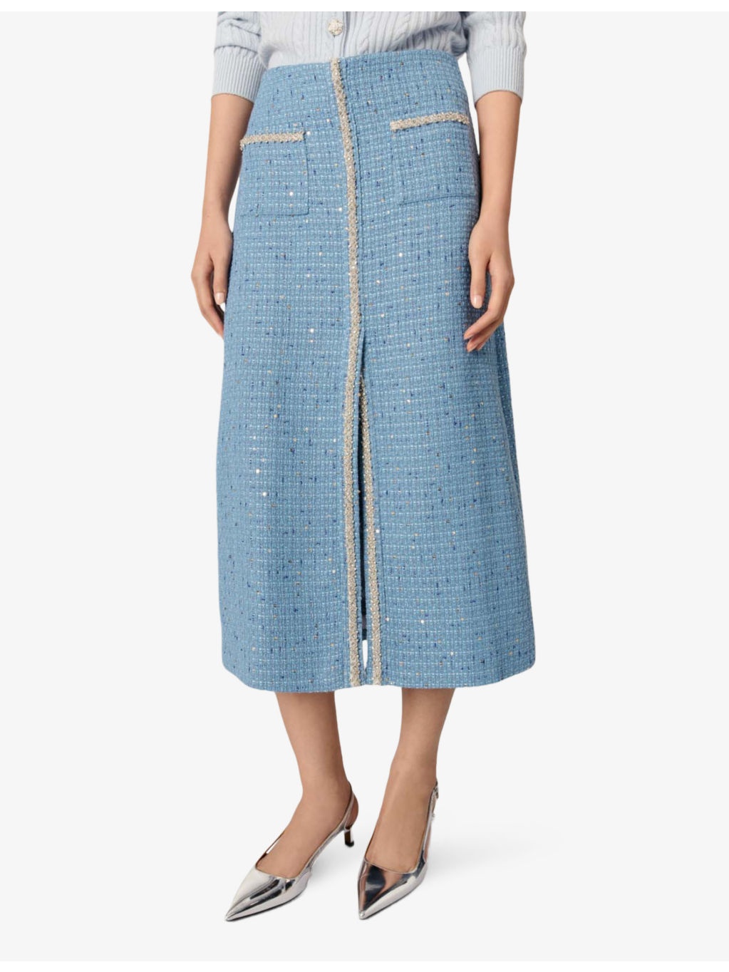 Side-pocket tweed woven midi skirt - 3