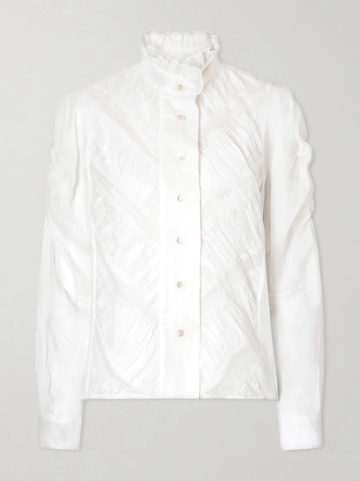 Wind Ruffled Ruched Cotton-voile Blouse - 1