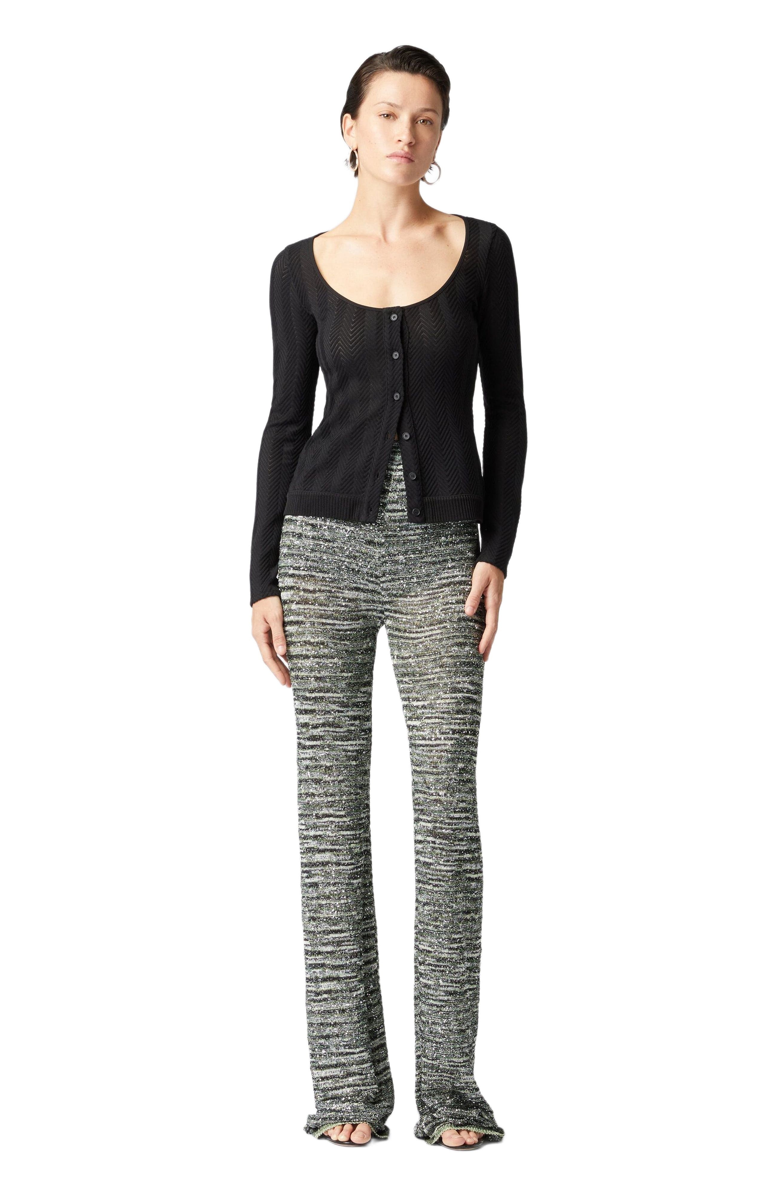 Missoni Flare Trousers In Slub Knit With Sequins in Green & Black at Nordstrom - 1