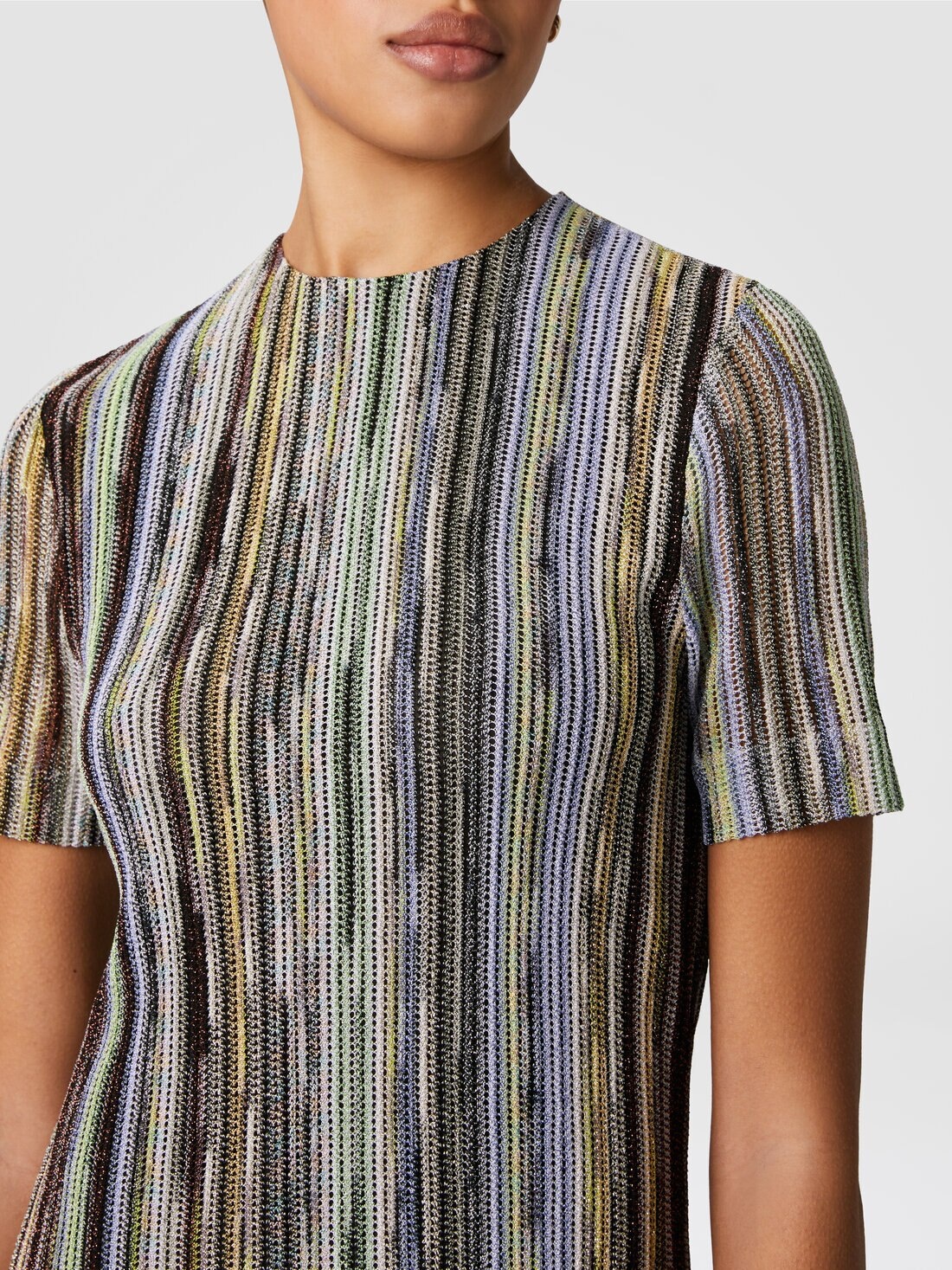 Short-sleeved mini-dress in striped lamé slub viscose - 5
